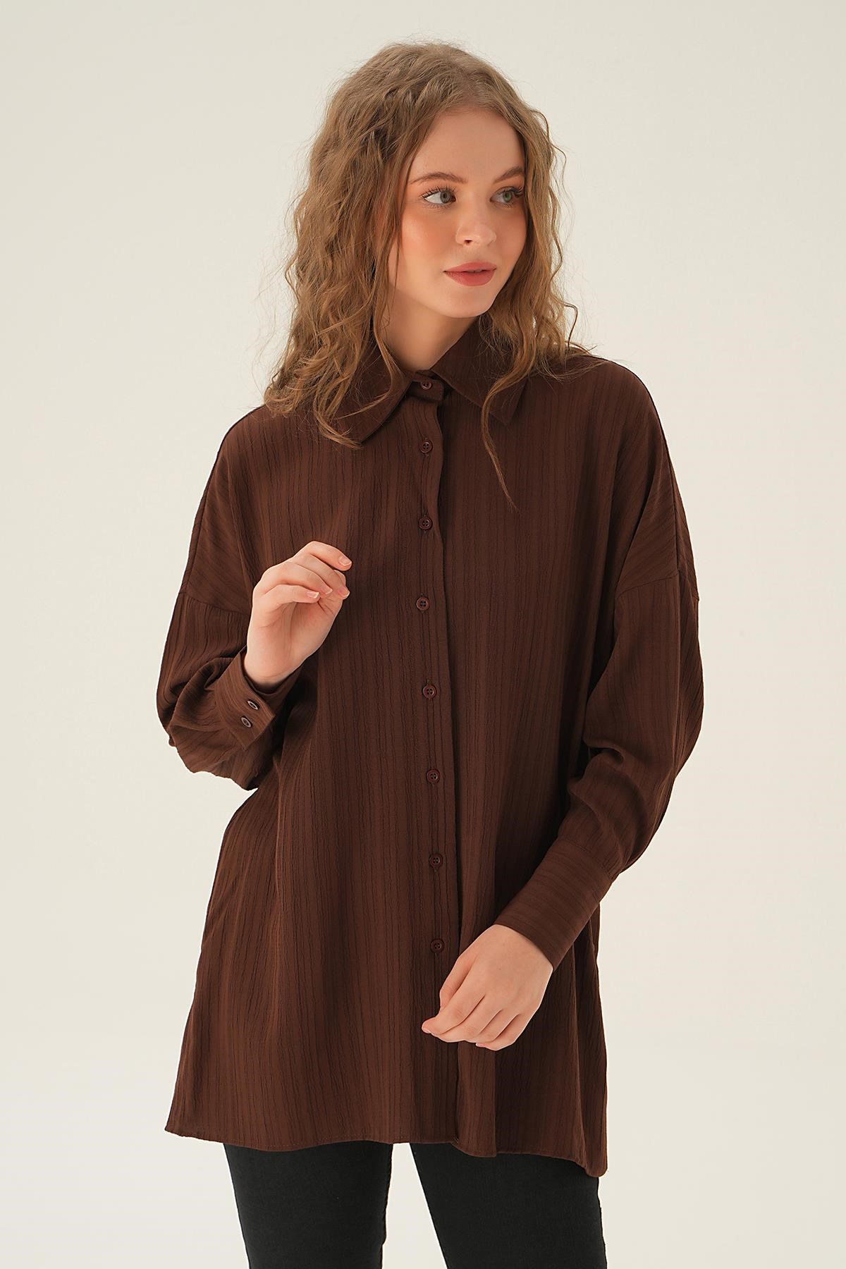 Kahve Oversize Gömlek 6931A