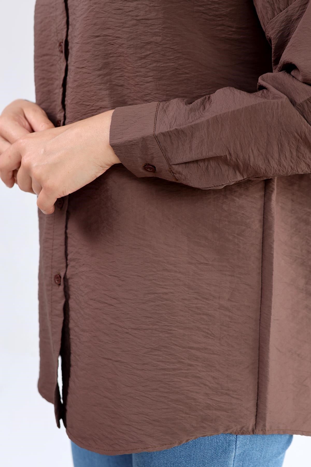 Kahve Oversize Klasik Gömlek 4305A