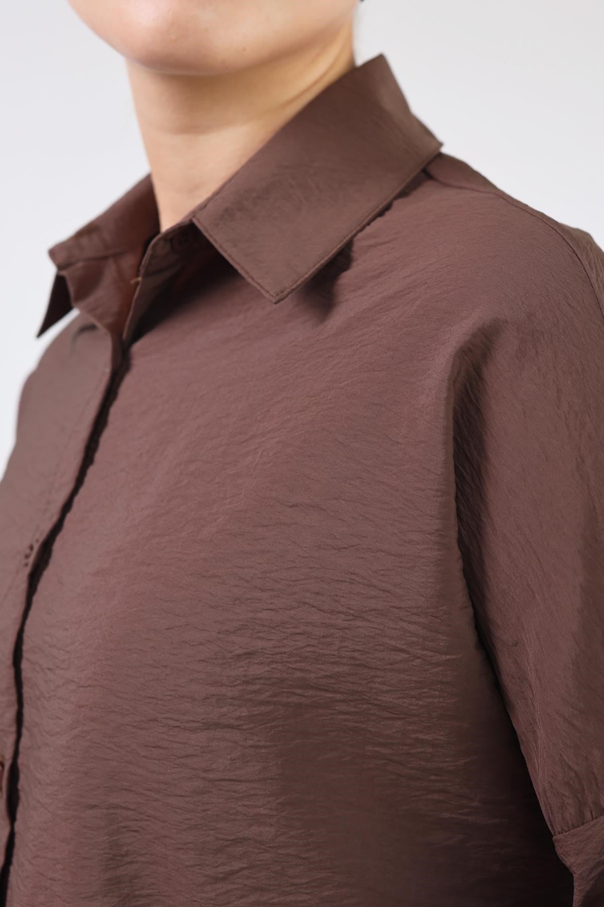 Kahve Oversize Klasik Gömlek 4305A