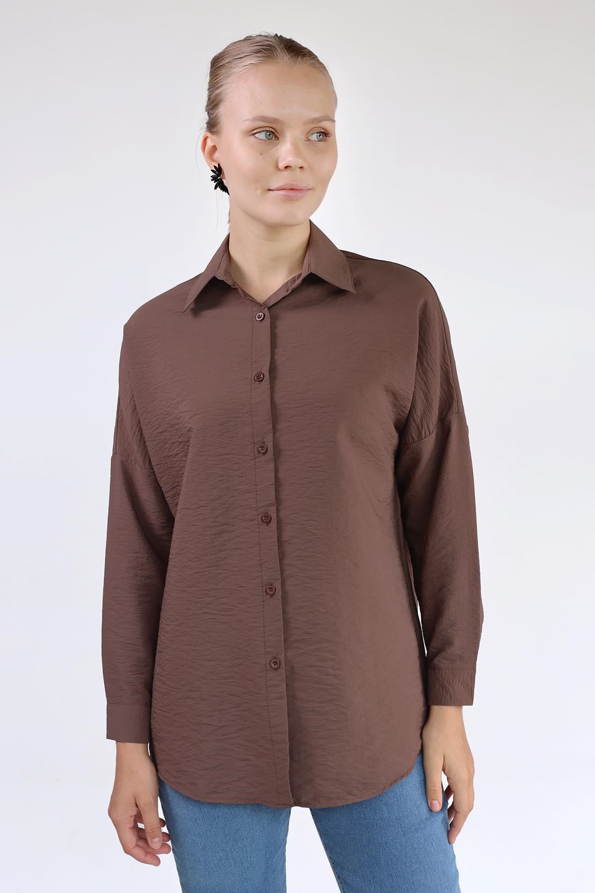 Kahve Oversize Klasik Gömlek 4305A