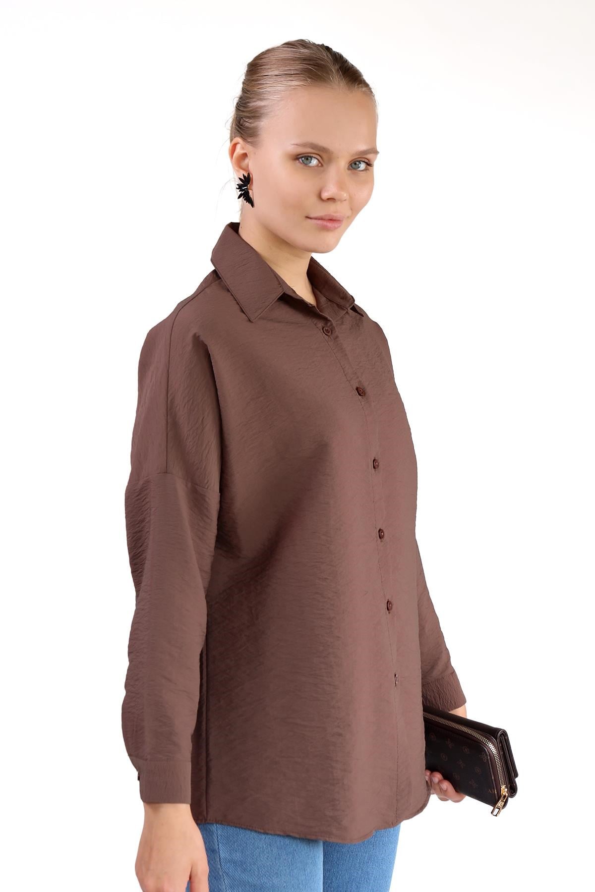 Kahve Oversize Klasik Gömlek 4305A