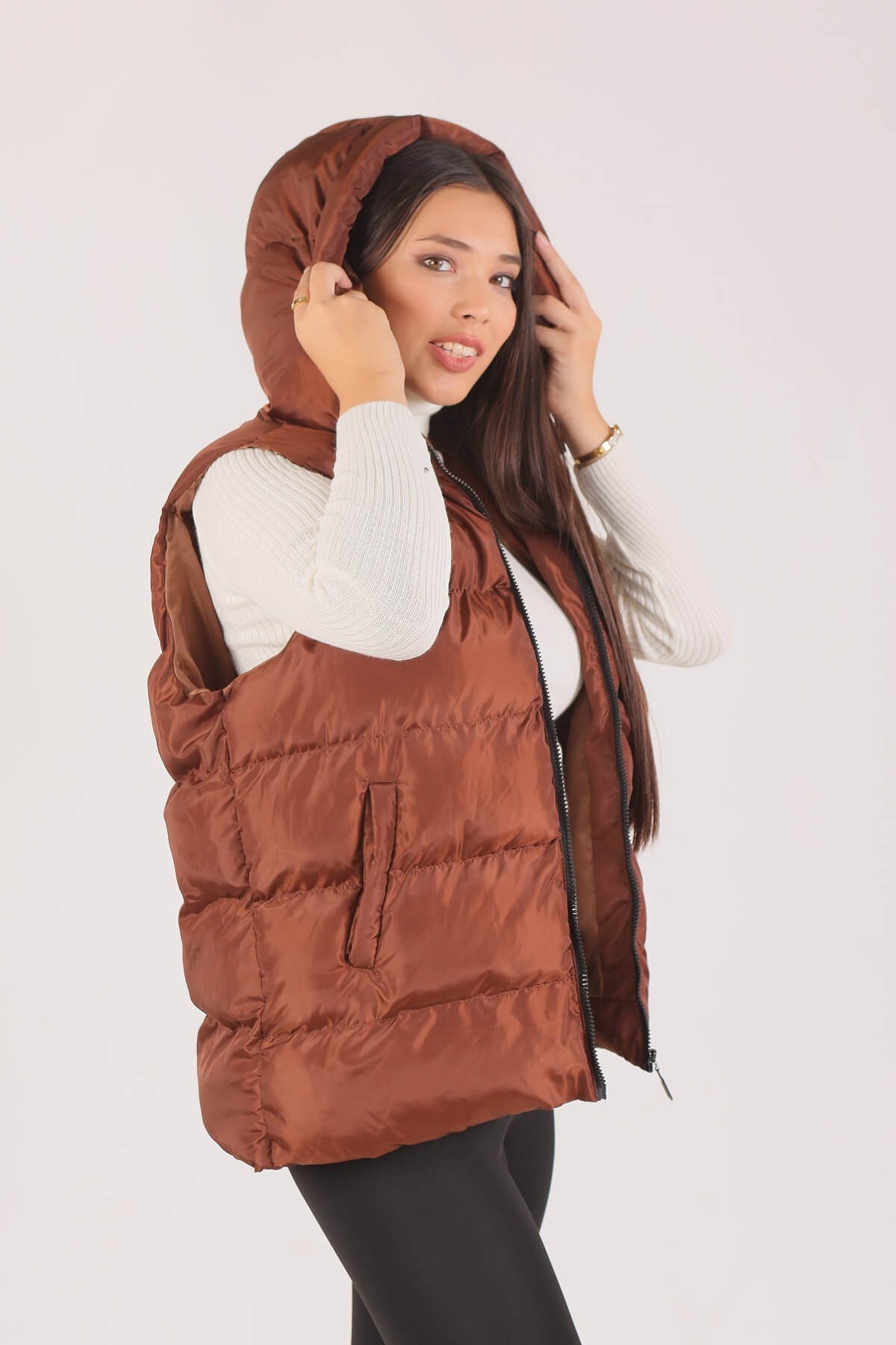 Kahve Oversize Yelek 0015-1