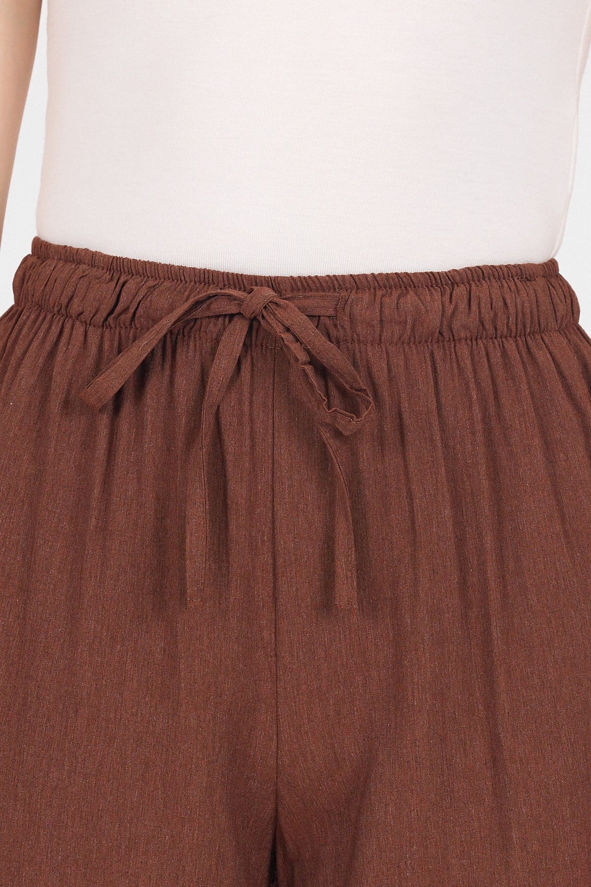 Kahve Pamuklu Bel Lastikli Wide Leg/Bol Paça Pantolon 4754A
