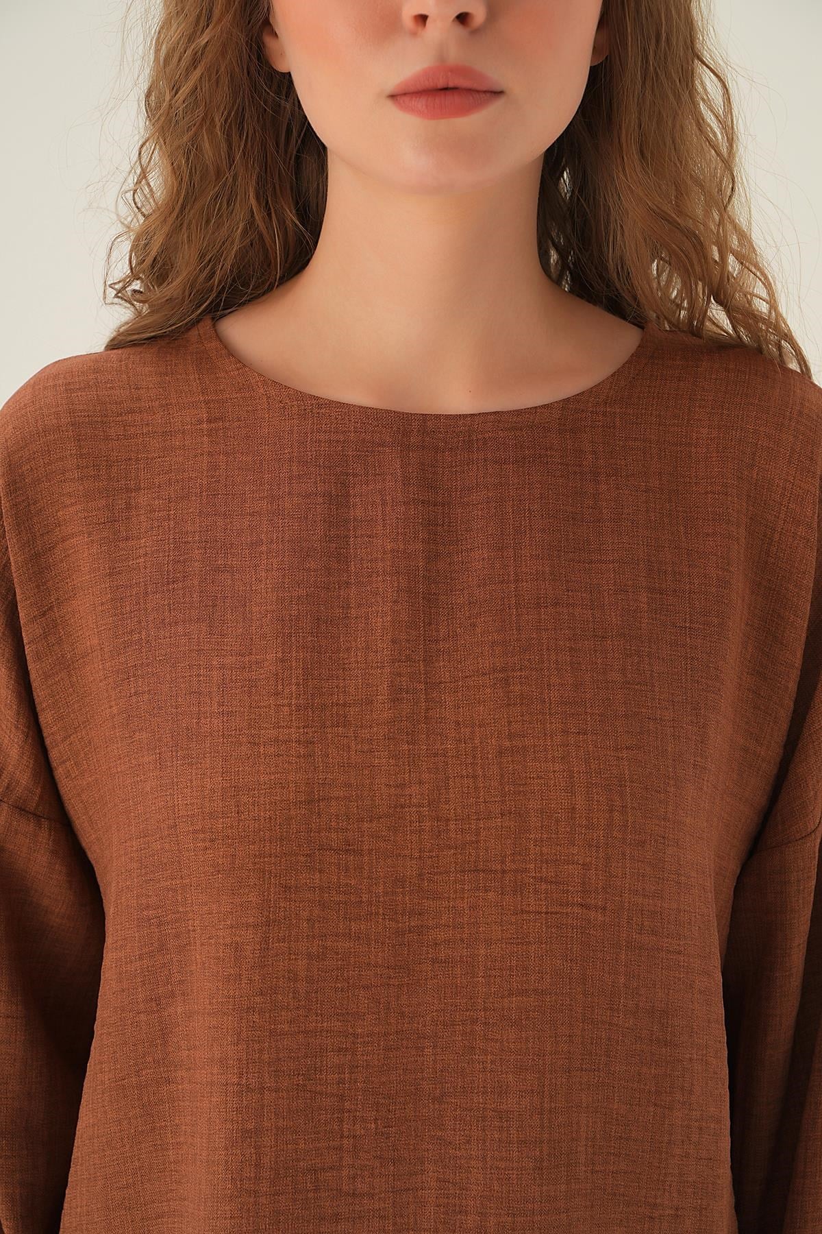 Kahve Parçalı Tunik Pantolon Takım 4090A