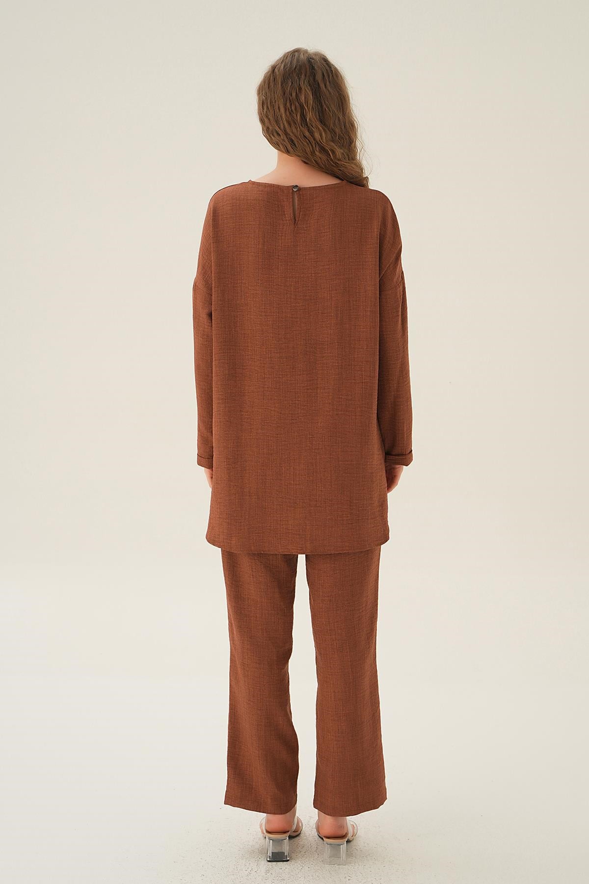 Kahve Parçalı Tunik Pantolon Takım 4090A