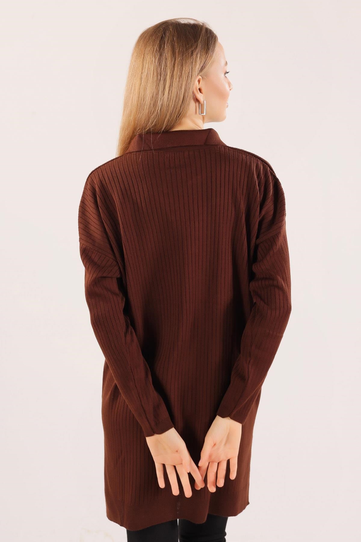 Kahve Polo Yaka Fitilli Kazak 23214