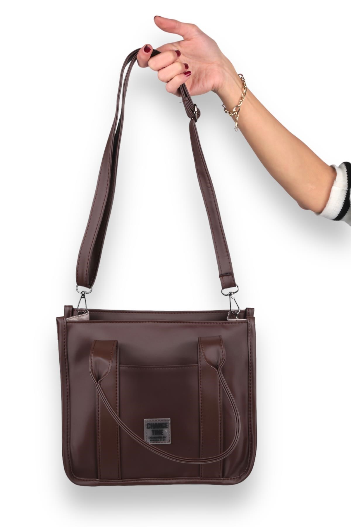Kahve Saten Tote Çanta 9253