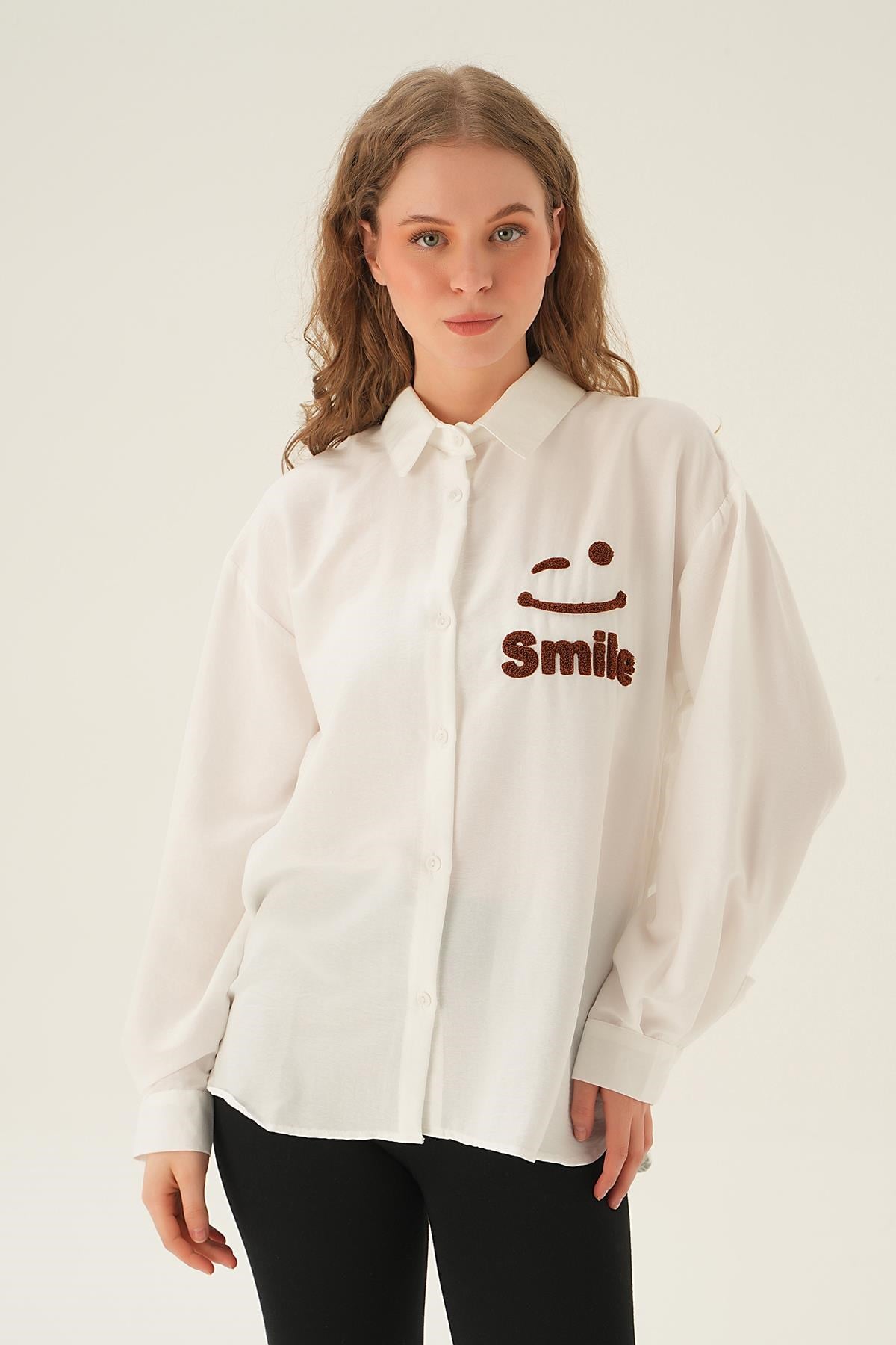 Kahve Smile Baskı Gömlek 71440