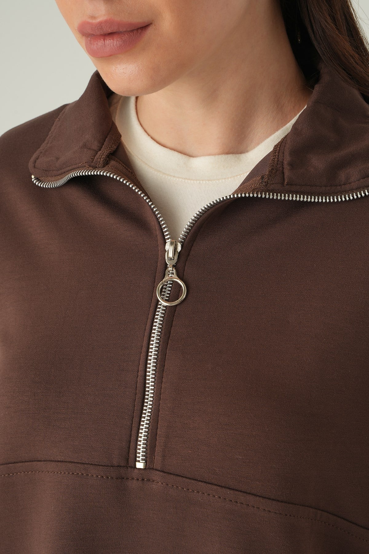Kahve Yarım Fermuarlı Sweat 8249A