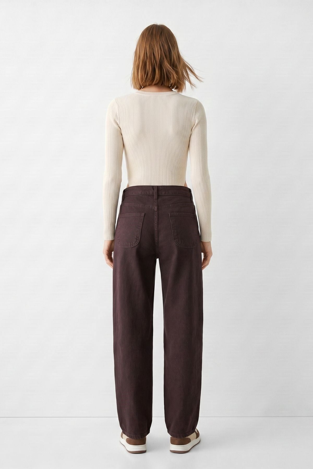Kahve Yüksek Bel Baggy Jean 1061