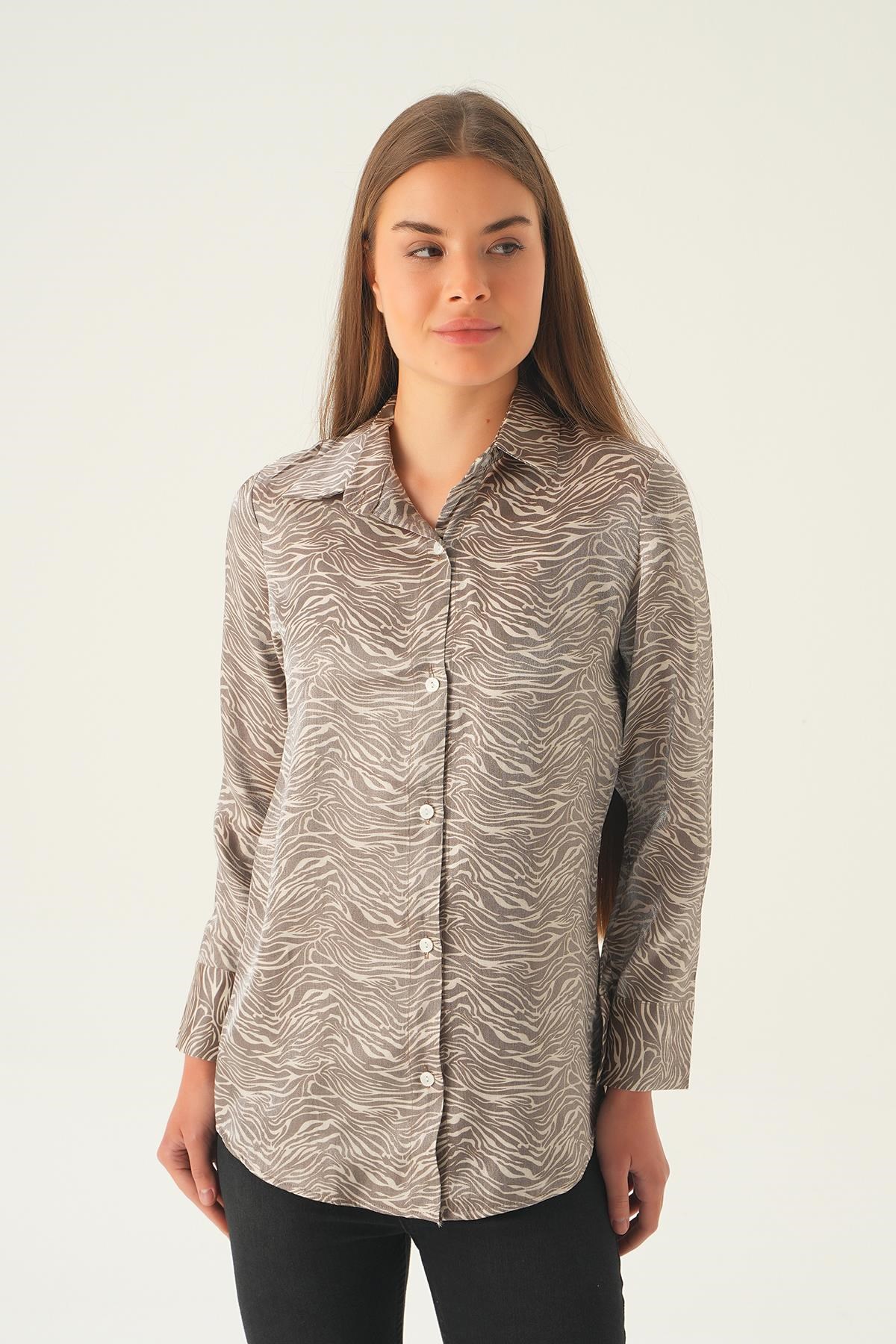Kahve Zebra Desen Gömlek 1004