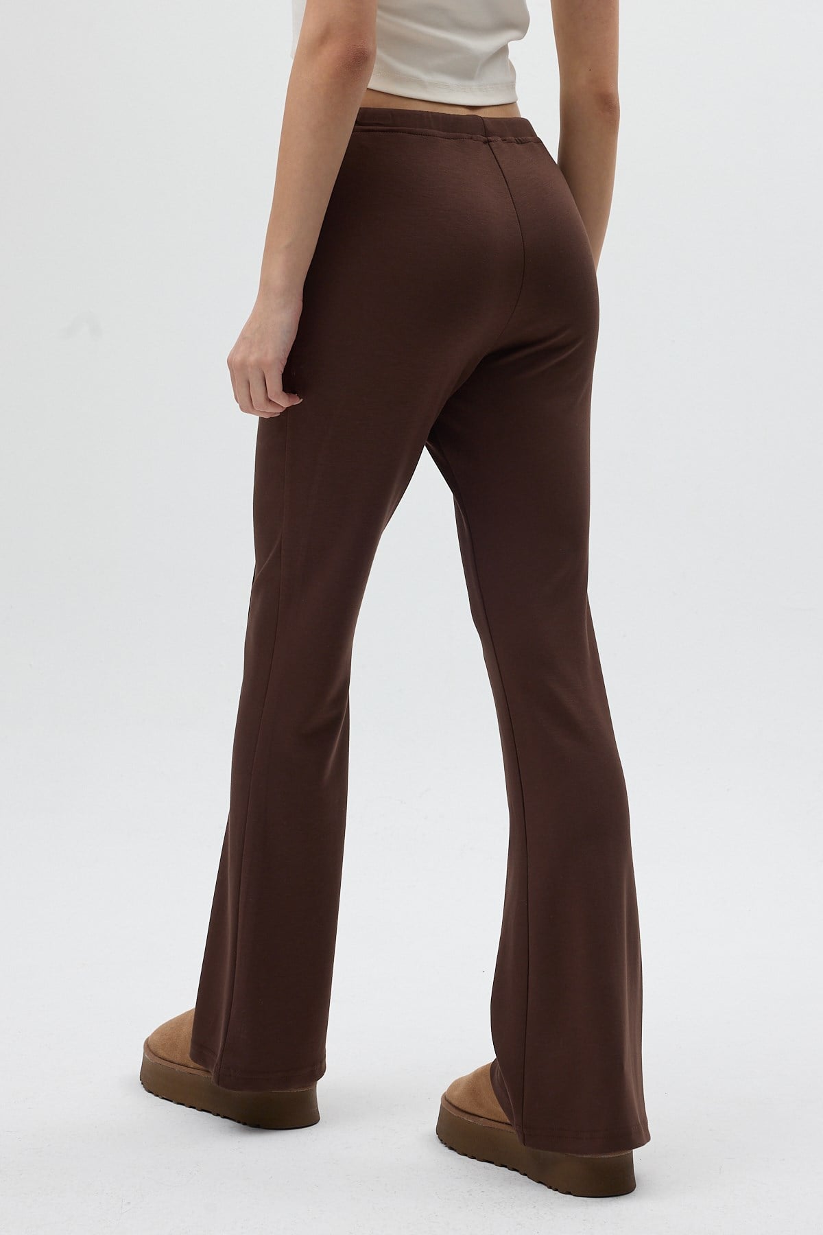 Kahverengi Geniş Paça Beli Bağcıklı Kadın Pantolon 8246A