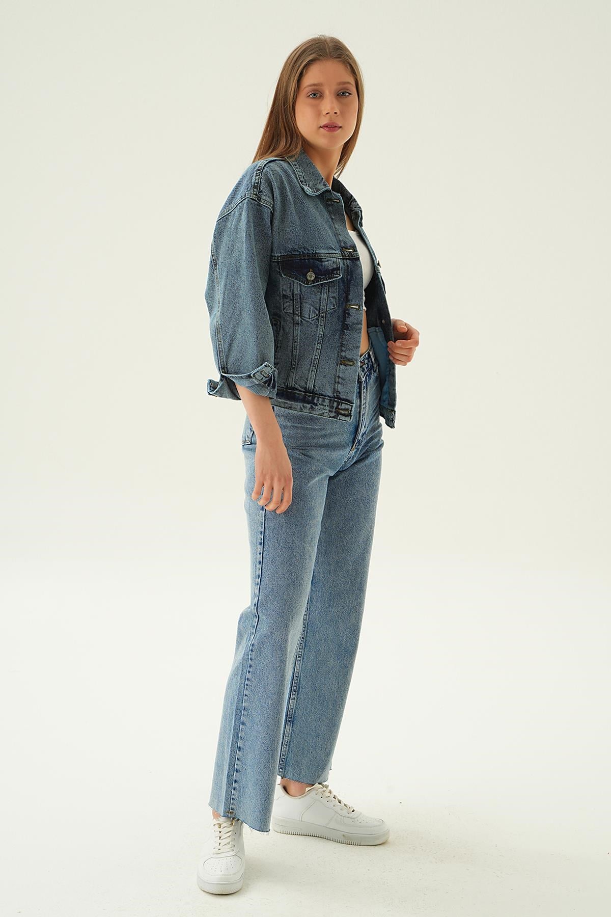 Kar Yıkama Oversize Kot Ceket 7084