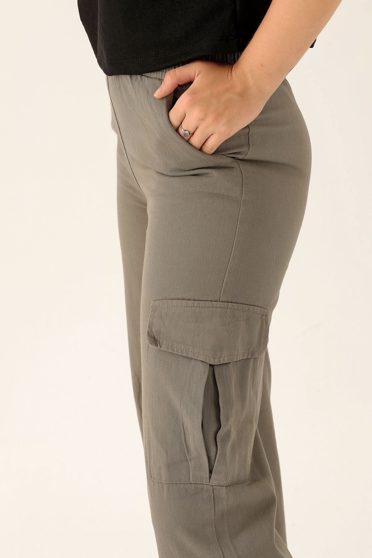 Kargo Cep Palazzo Bayan Pantolon - 3003 Olive Yeşili