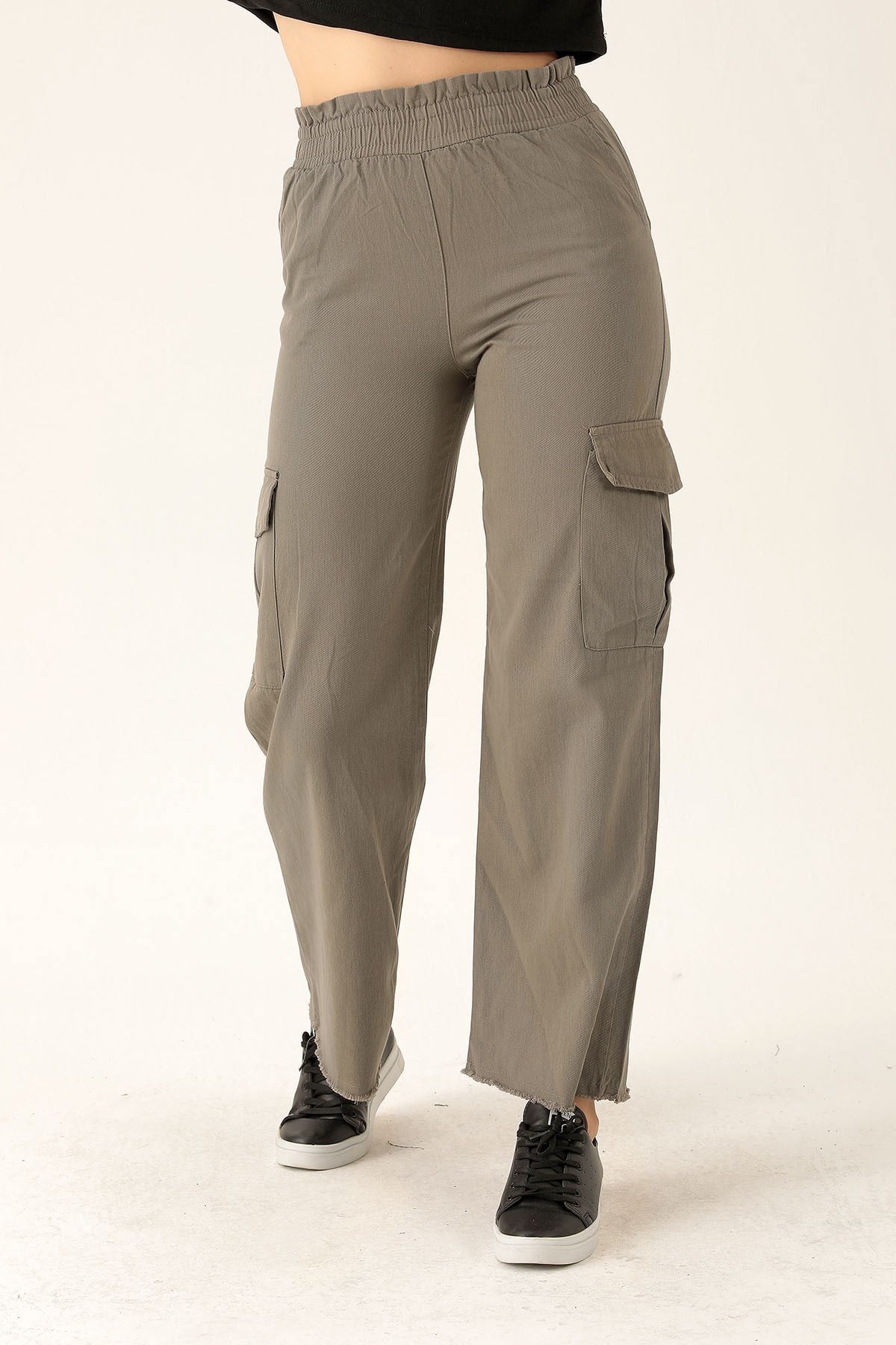 Kargo Cep Palazzo Bayan Pantolon - 3003 Olive Yeşili