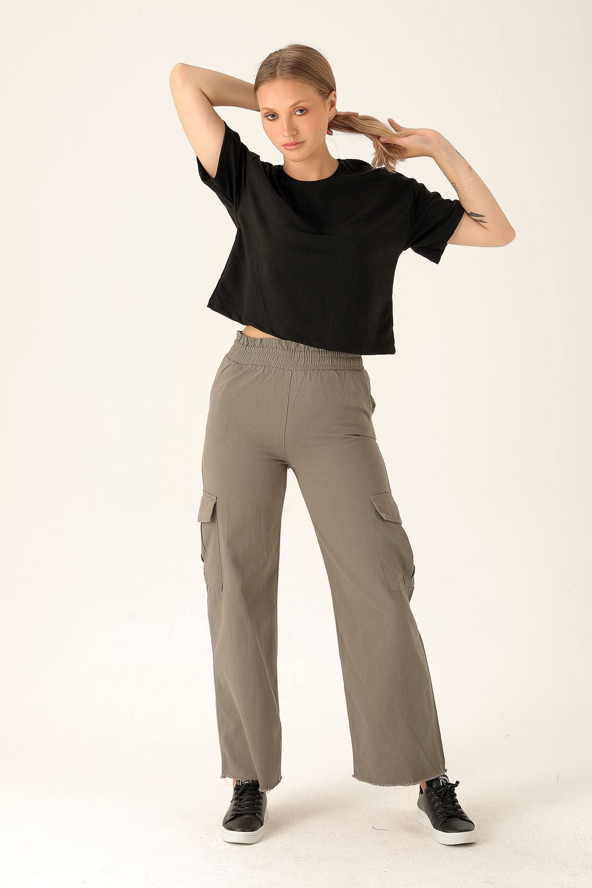 Kargo Cep Palazzo Bayan Pantolon - 3003 Olive Yeşili