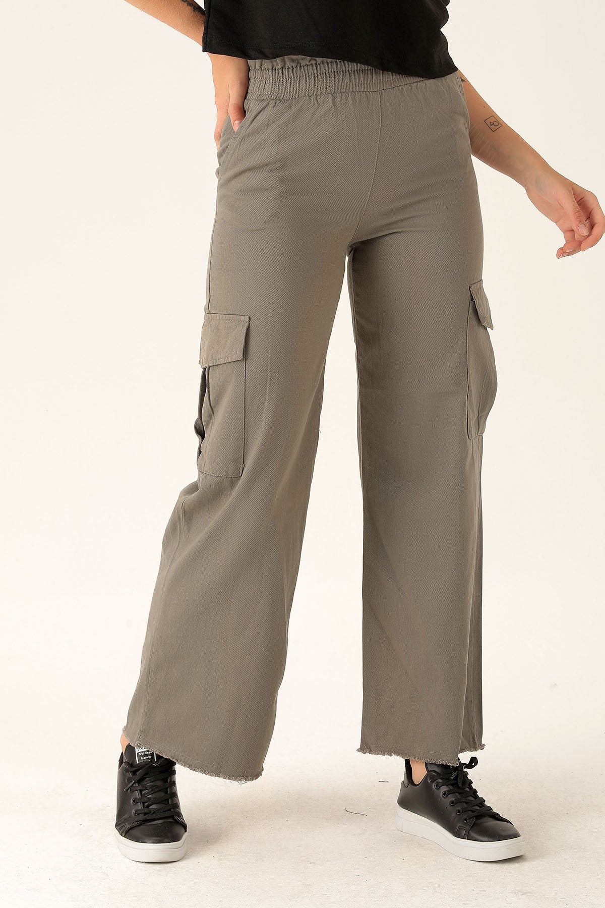 Kargo Cep Palazzo Bayan Pantolon - 3003 Olive Yeşili