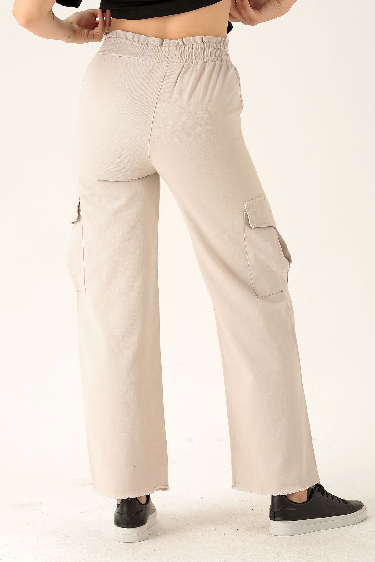 Kargo Cep Palazzo Bayan Pantolon - 3003 Taş