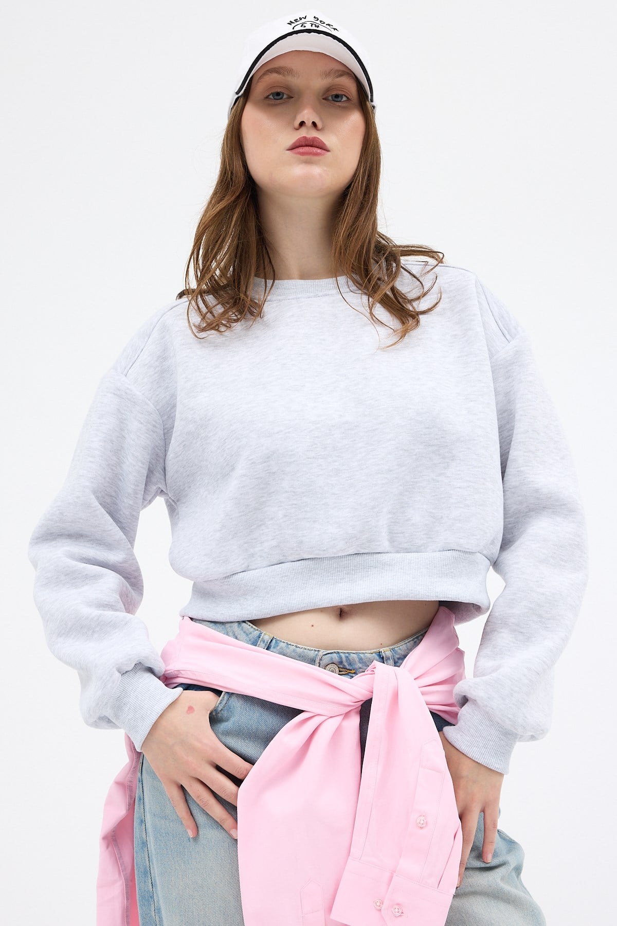 Karmelanj Kadın Crop Bisiklet Yaka Sweatshirt 9210M