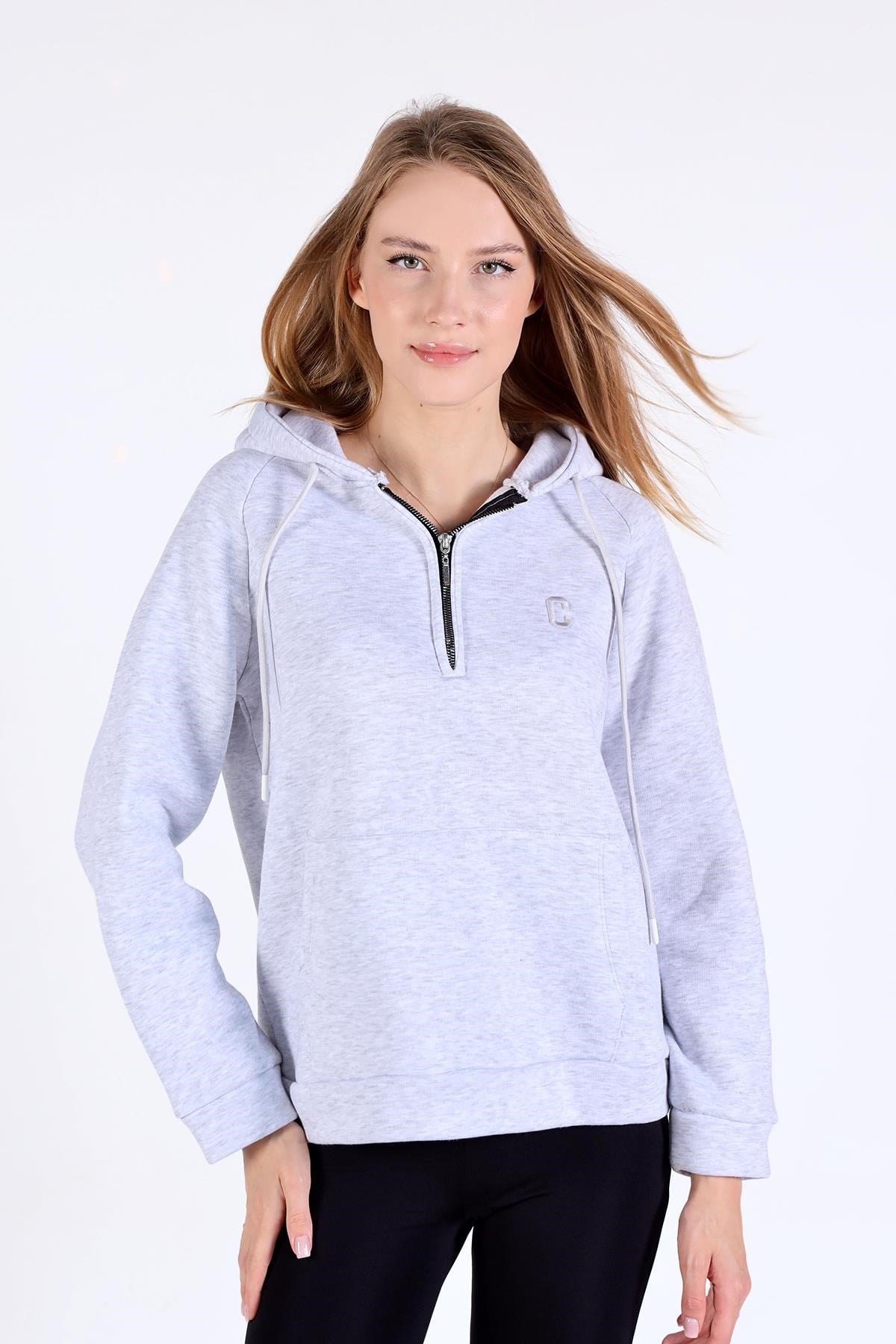 Karmelanj Yarım Fermuar Detay Cepli Sweat 9140M
