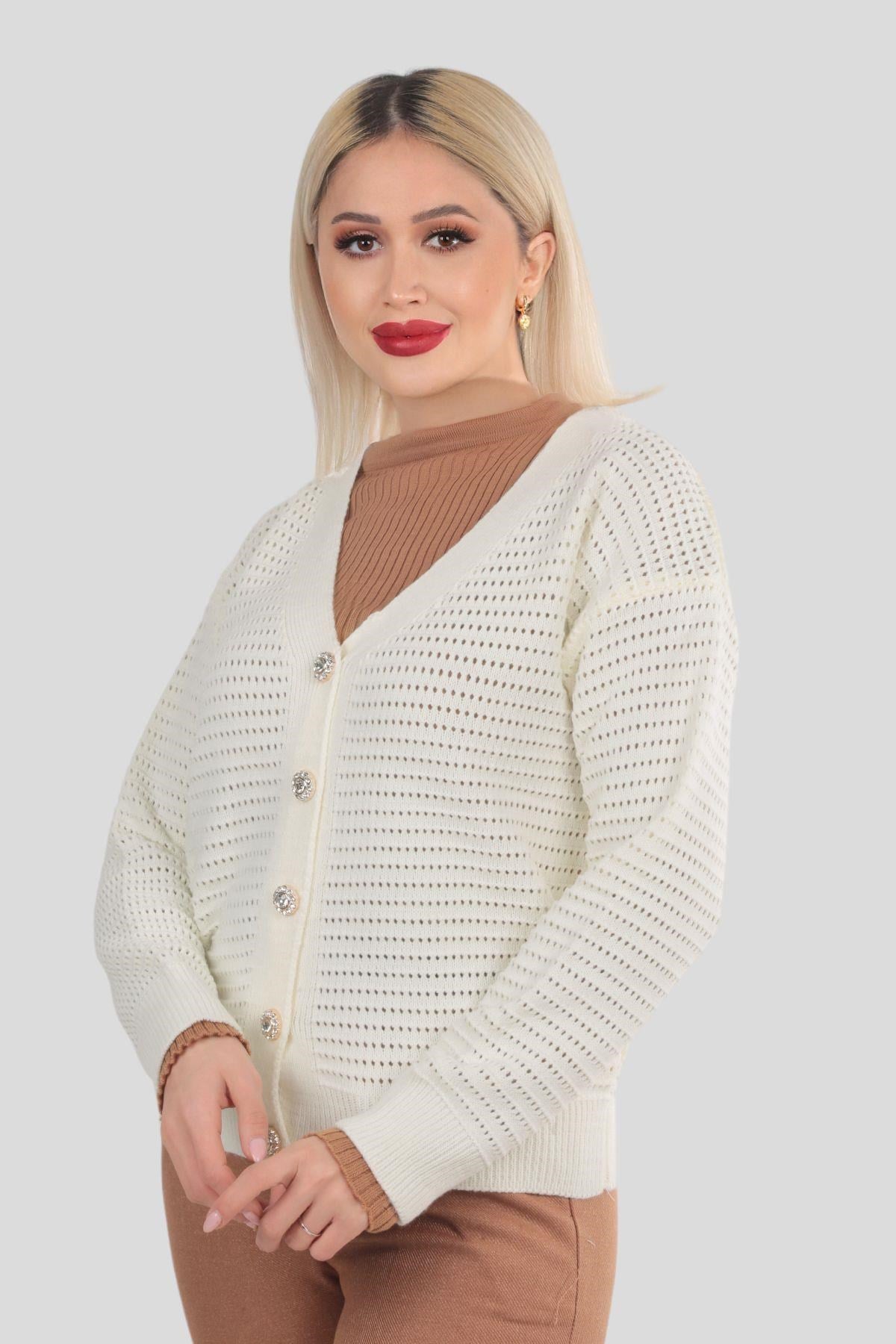 Kemik Düğmeli Retro Hırka 4355