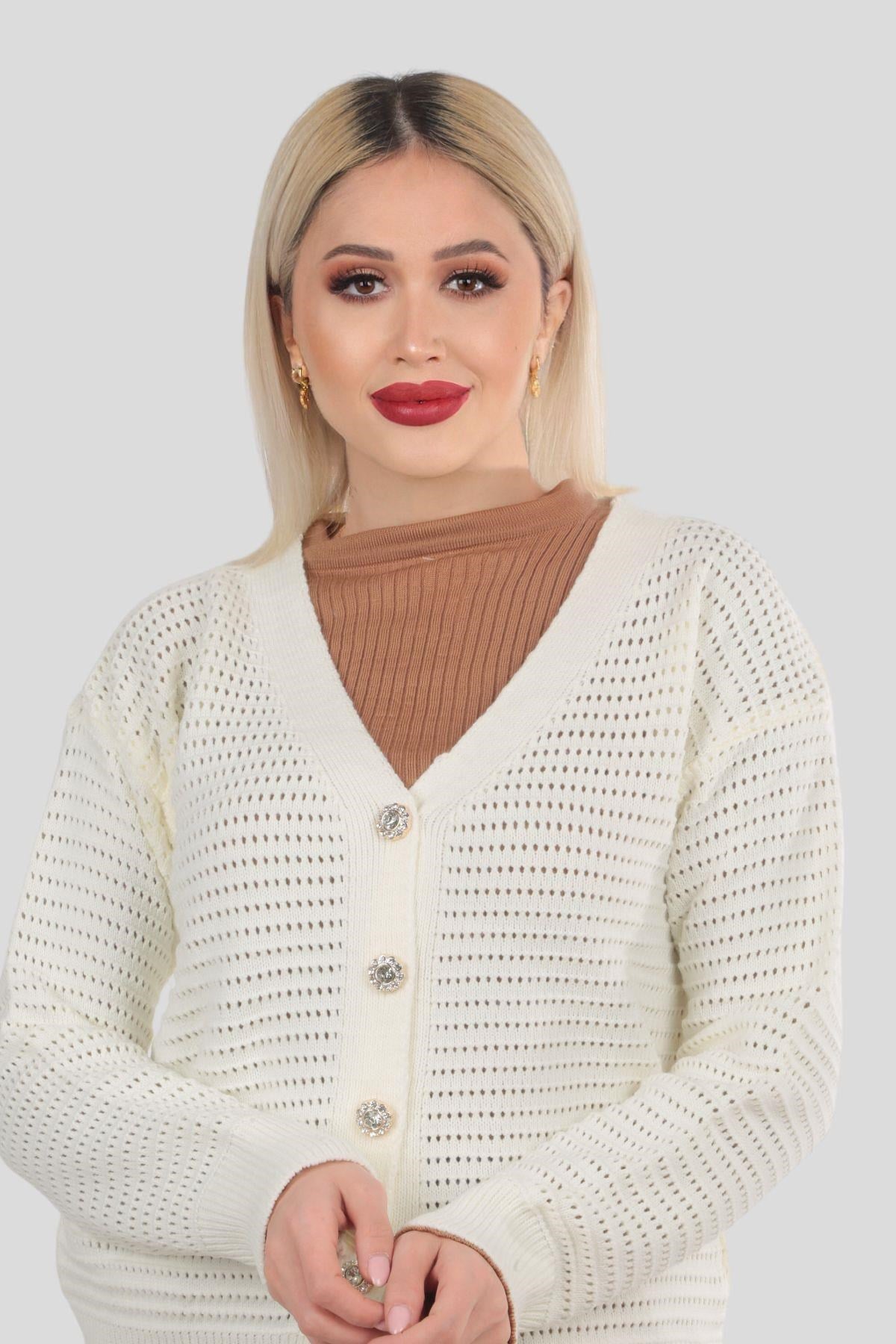 Kemik Düğmeli Retro Hırka 4355