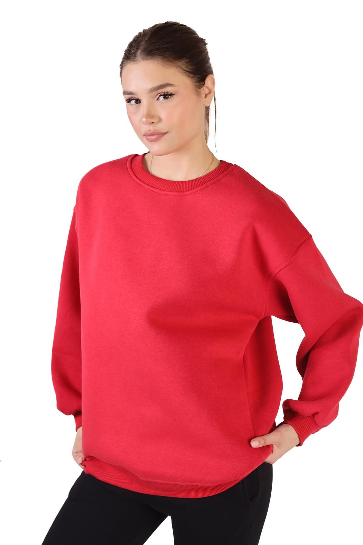 Kırmızı Bisiklet Yaka Oversize Sweat 3183