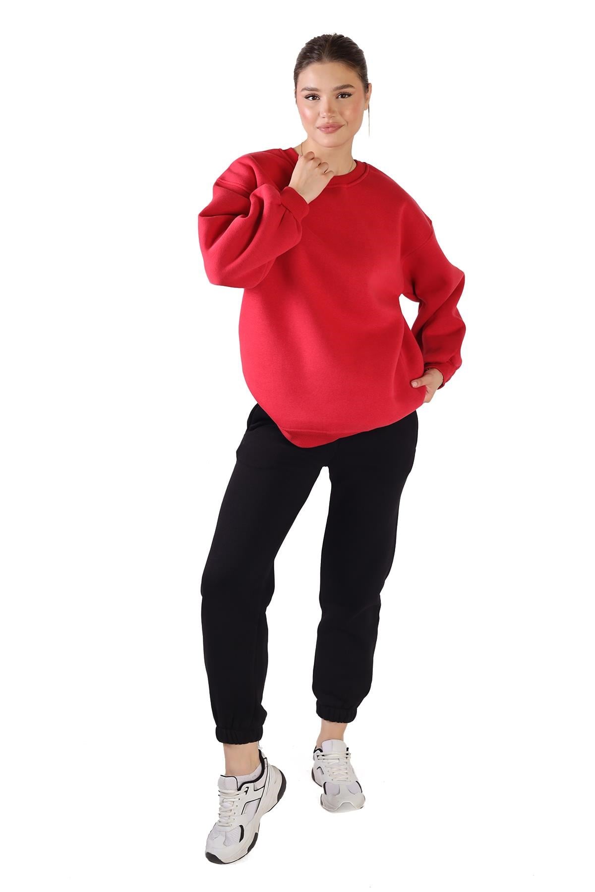 Kırmızı Bisiklet Yaka Oversize Sweat 3183