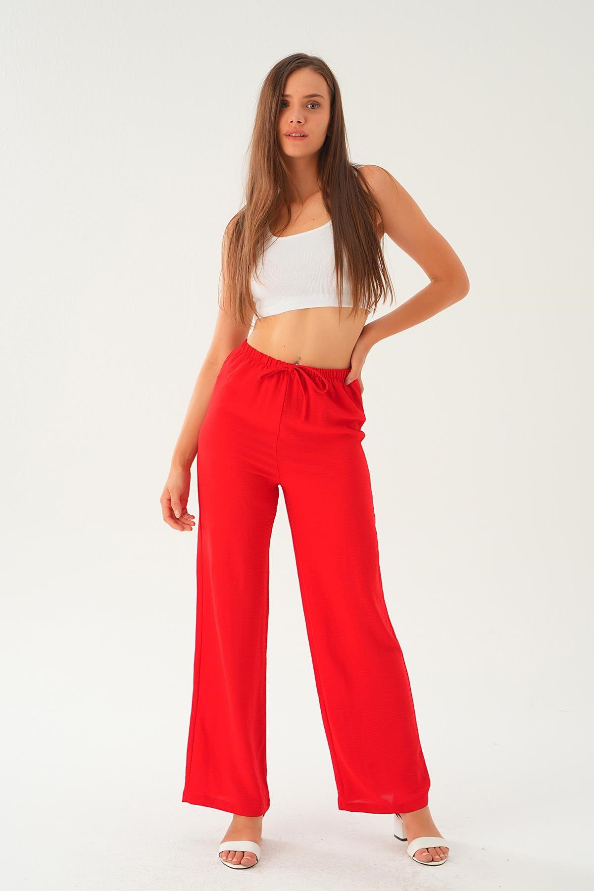 Kırmızı Bol Paça Pantolon 4284A