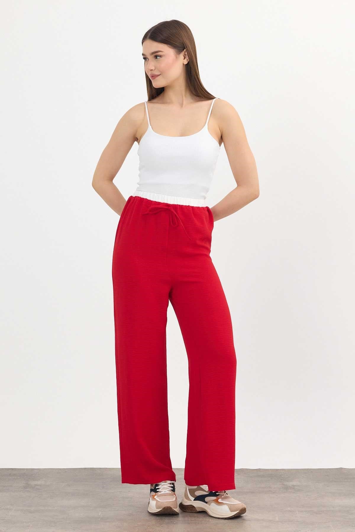 Kırmızı Bol Paça Pantolon 4327A