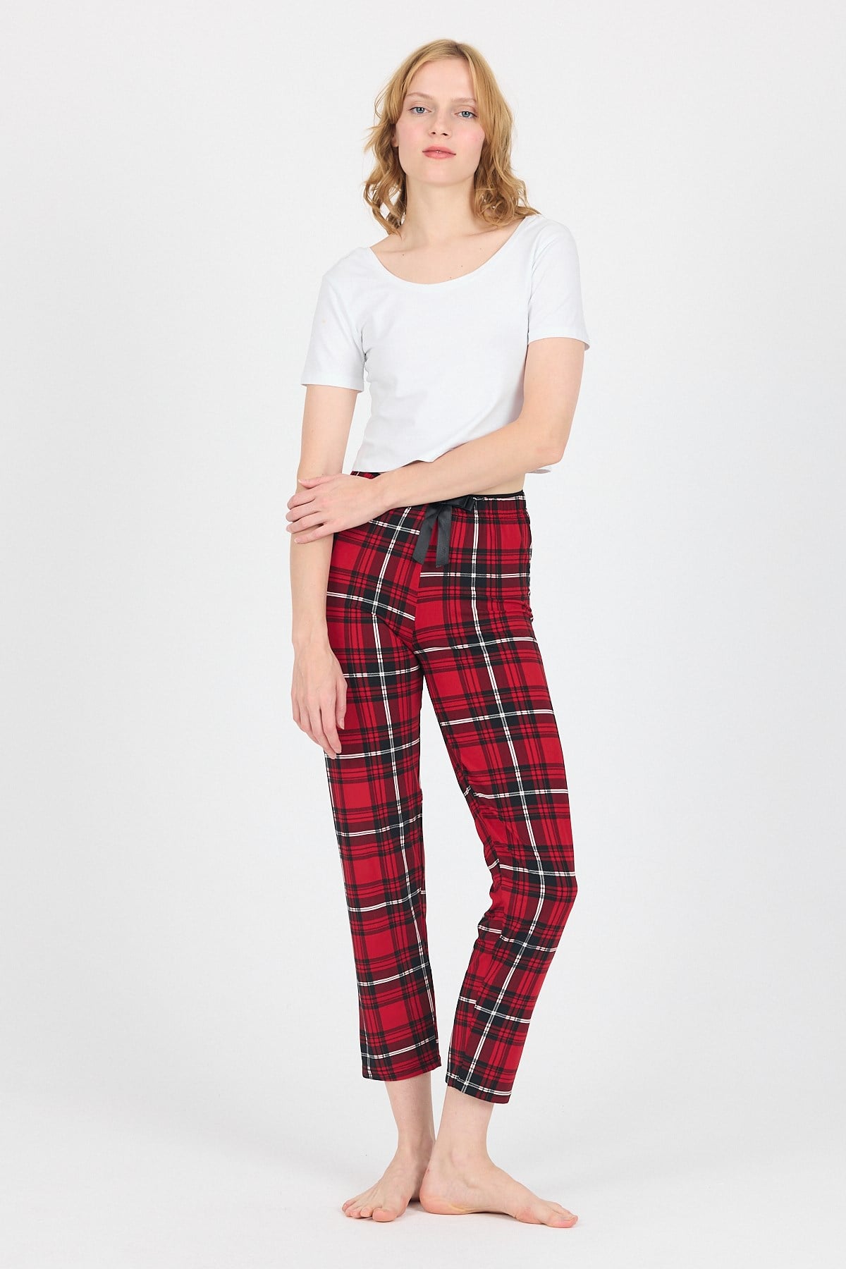 Kırmızı Ekose Desen Pijama Altı 4517
