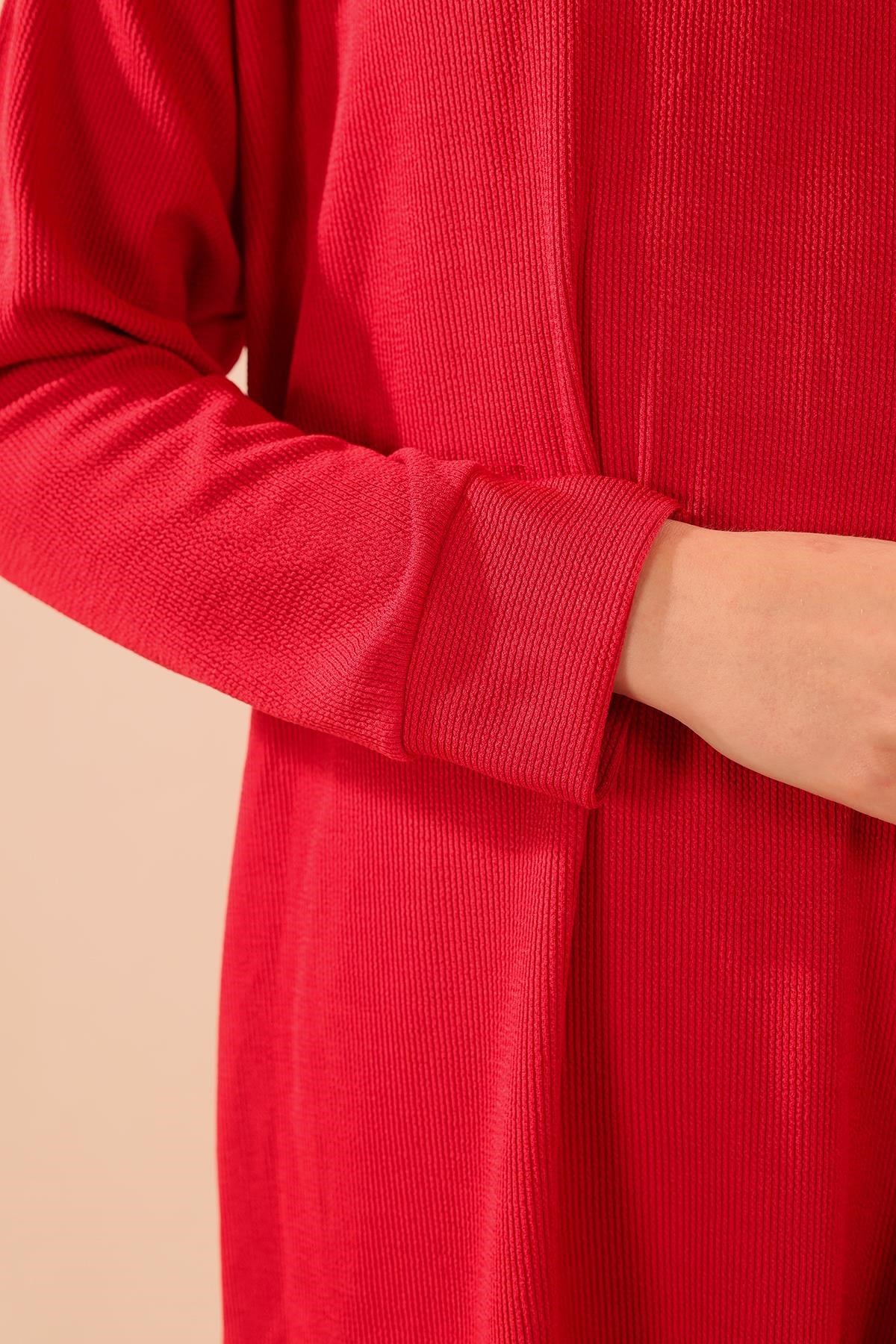 Kırmızı Fermuarlı Tunik Pantolon Takım 5471