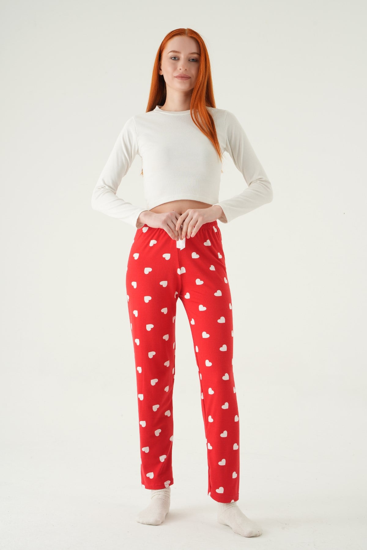 Kırmızı Kalp Desen Pijama 4530