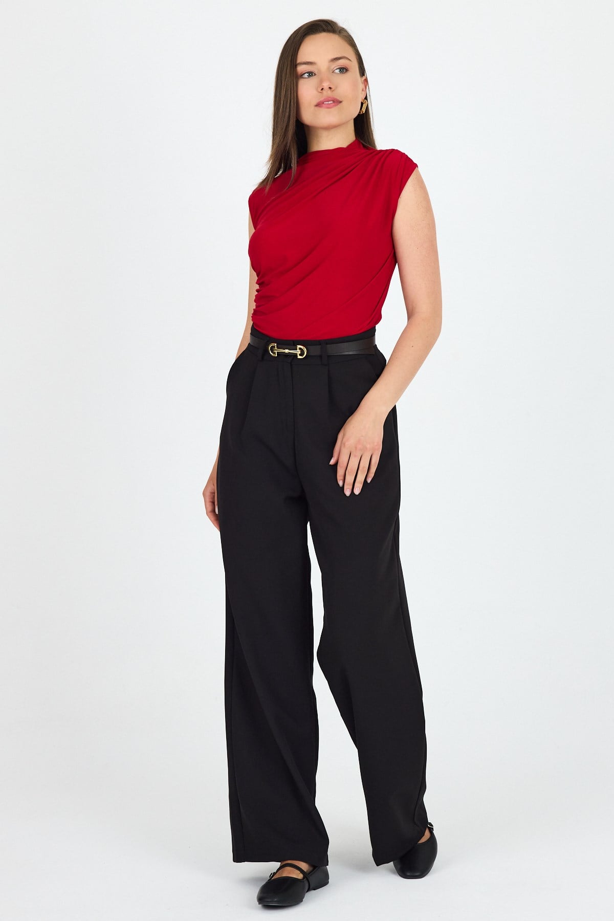 Kırmızı Kolsuz Büzgülü Sandy Bluz 2430