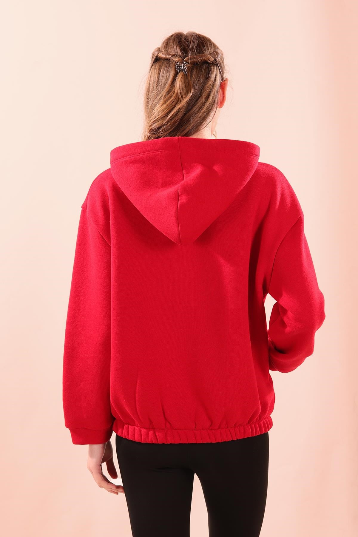 Kırmızı Oversize Fermuarlı Sweat 8125M