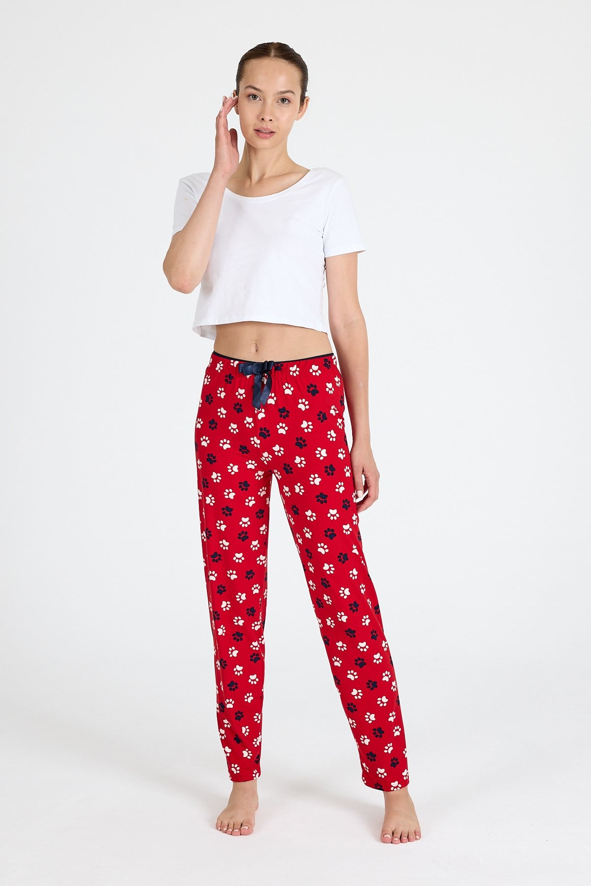 Kırmızı Pati Desenli Pijama Altı 4524