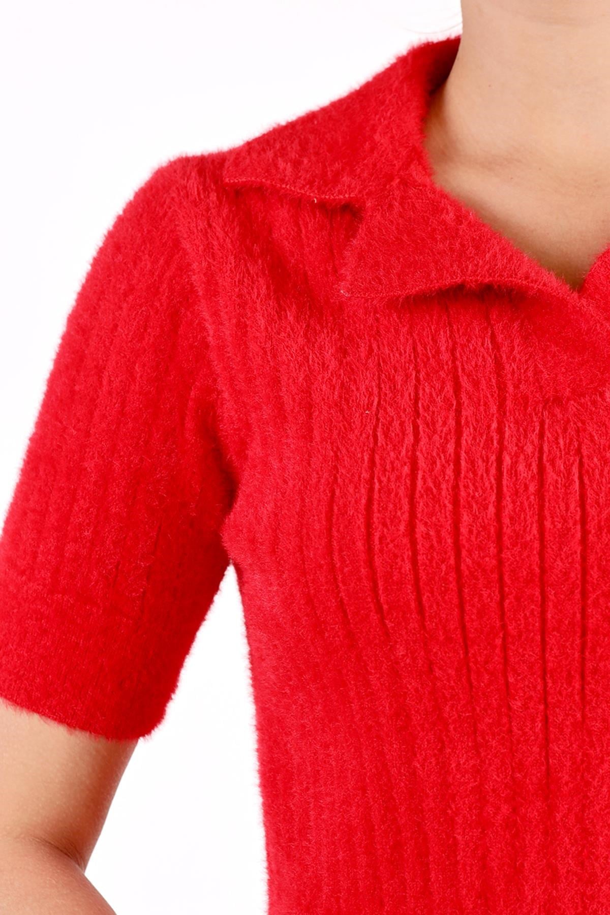 Kırmızı Polo Yaka Fitilli Kazak 24162