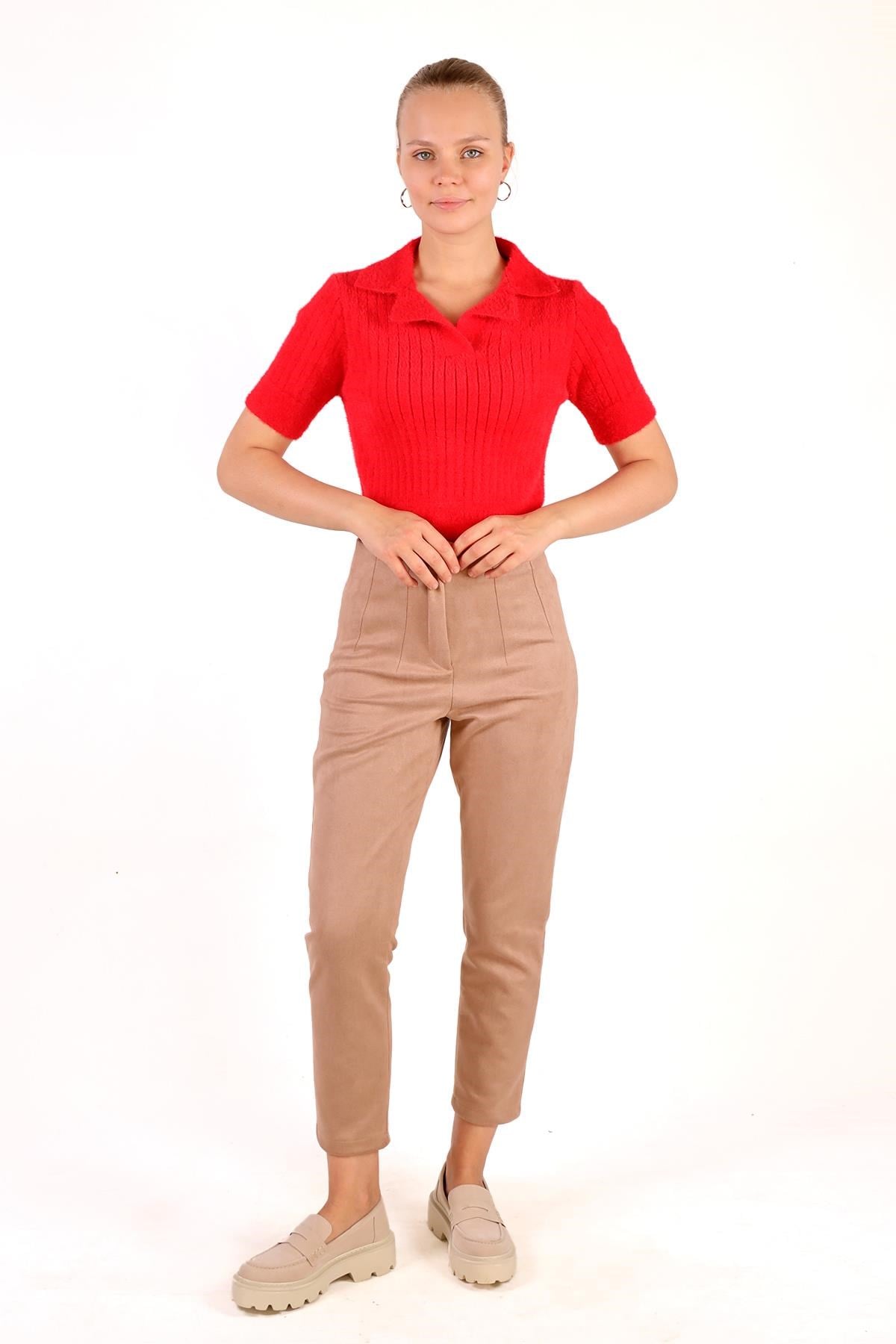 Kırmızı Polo Yaka Fitilli Kazak 24162