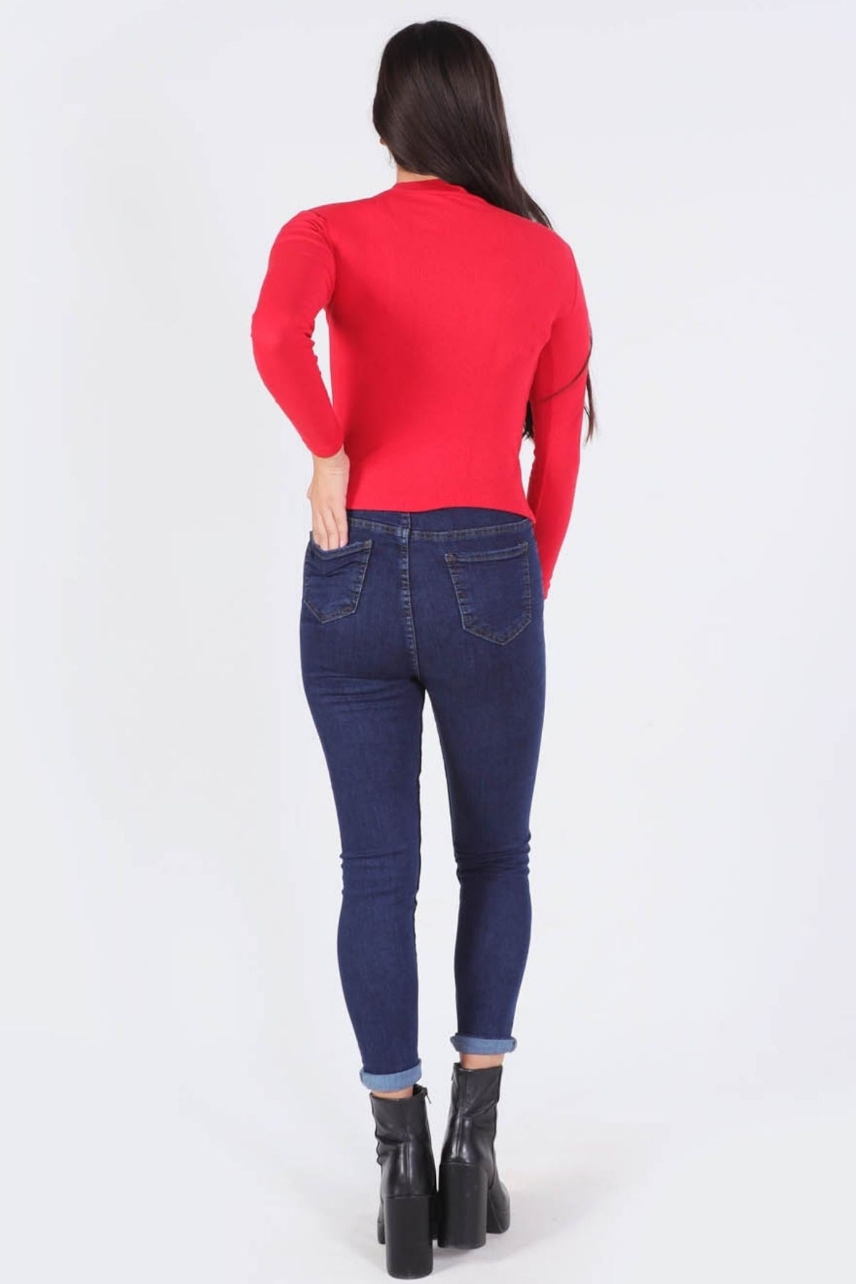 Kırmızı Yan Dudak Balıkçı Yaka Bluz 1630