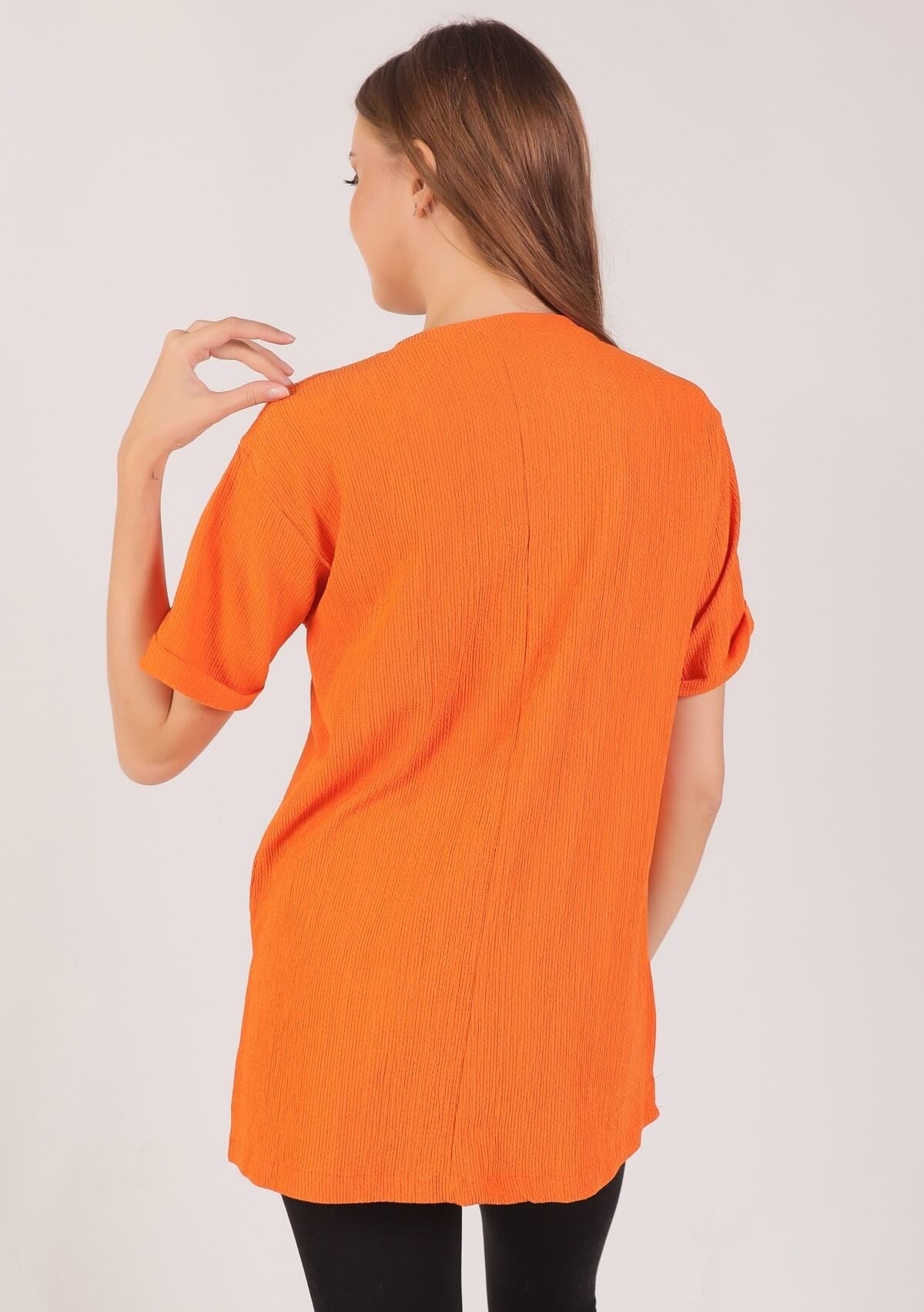 Kol Katlama Oversize Bayan Bluz - 6834A Orange