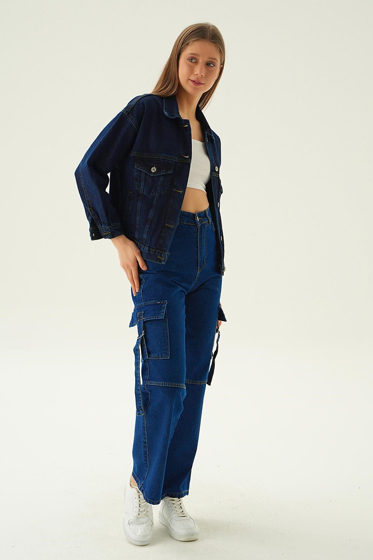 Koyu Mavi Oversize Kot Ceket 7084