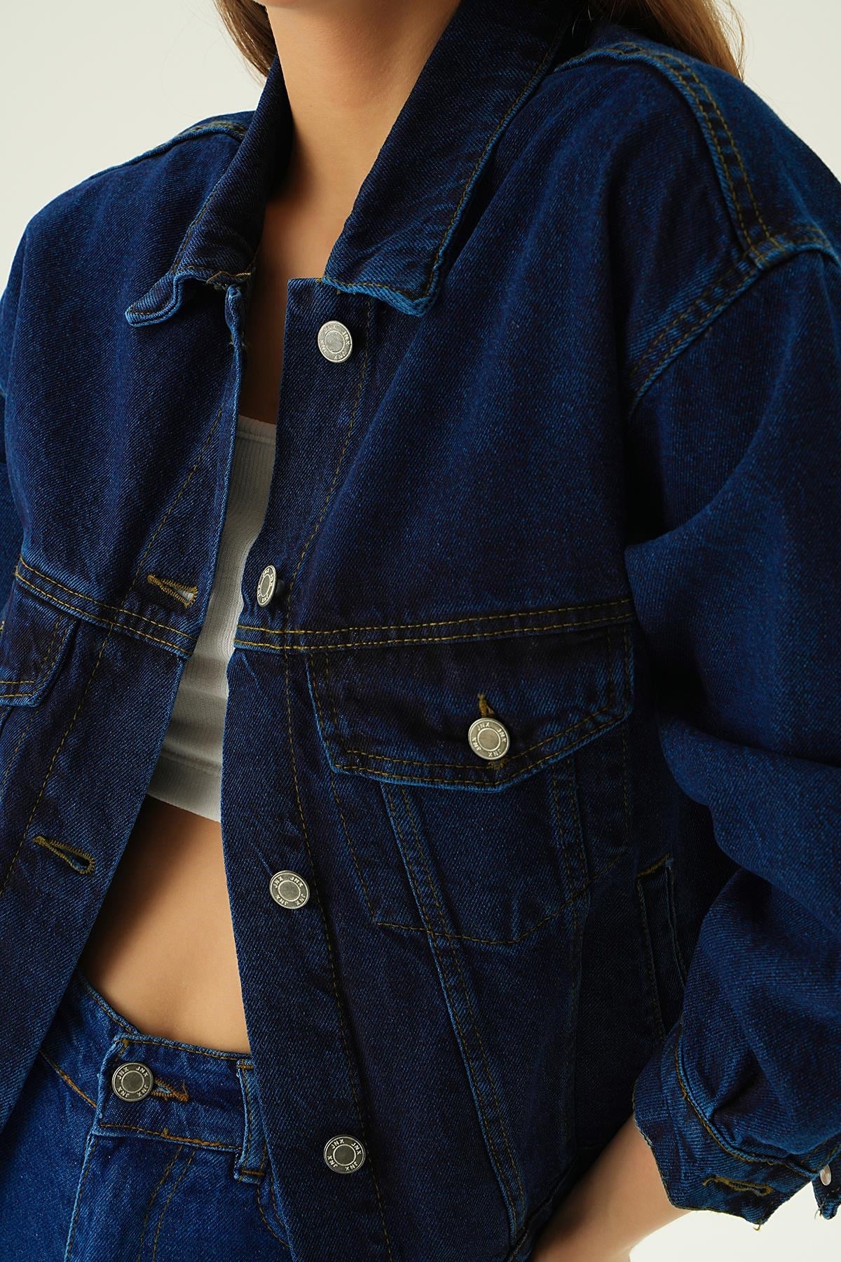 Koyu Mavi Oversize Kot Ceket 7084