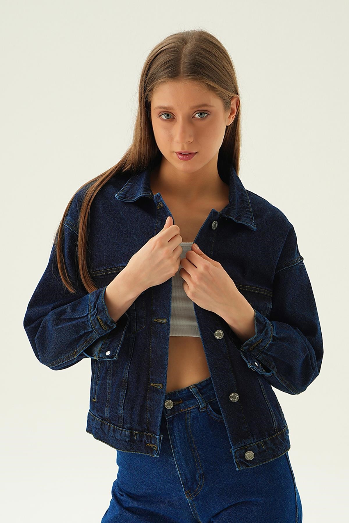 Koyu Mavi Oversize Kot Ceket 7084
