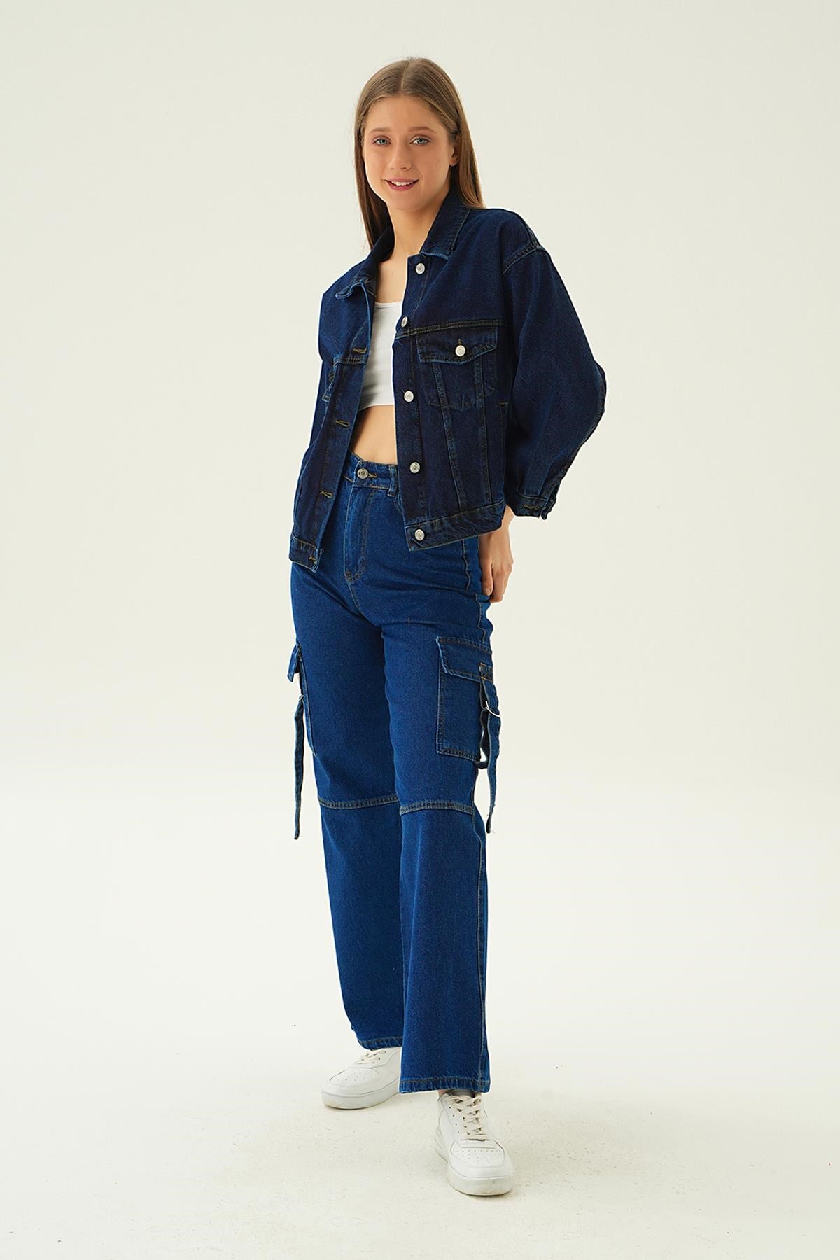 Koyu Mavi Oversize Kot Ceket 7084
