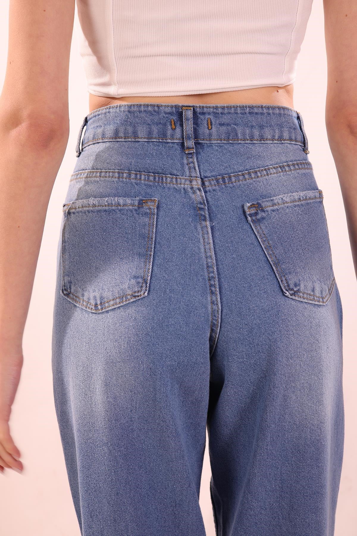 Koyu Mavi Paça Dikiş Detay Mom Jean 7077