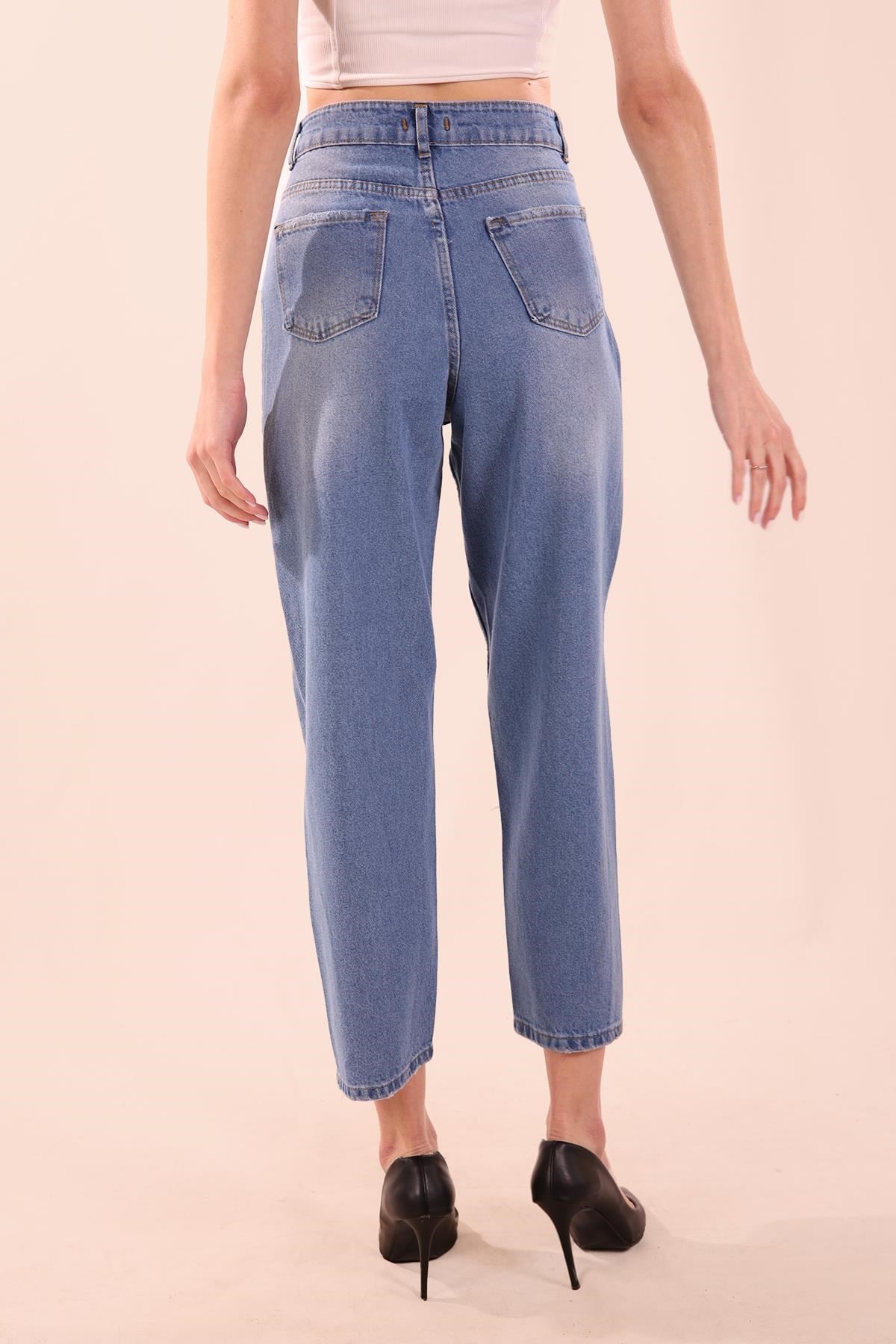 Koyu Mavi Paça Dikiş Detay Mom Jean 7077