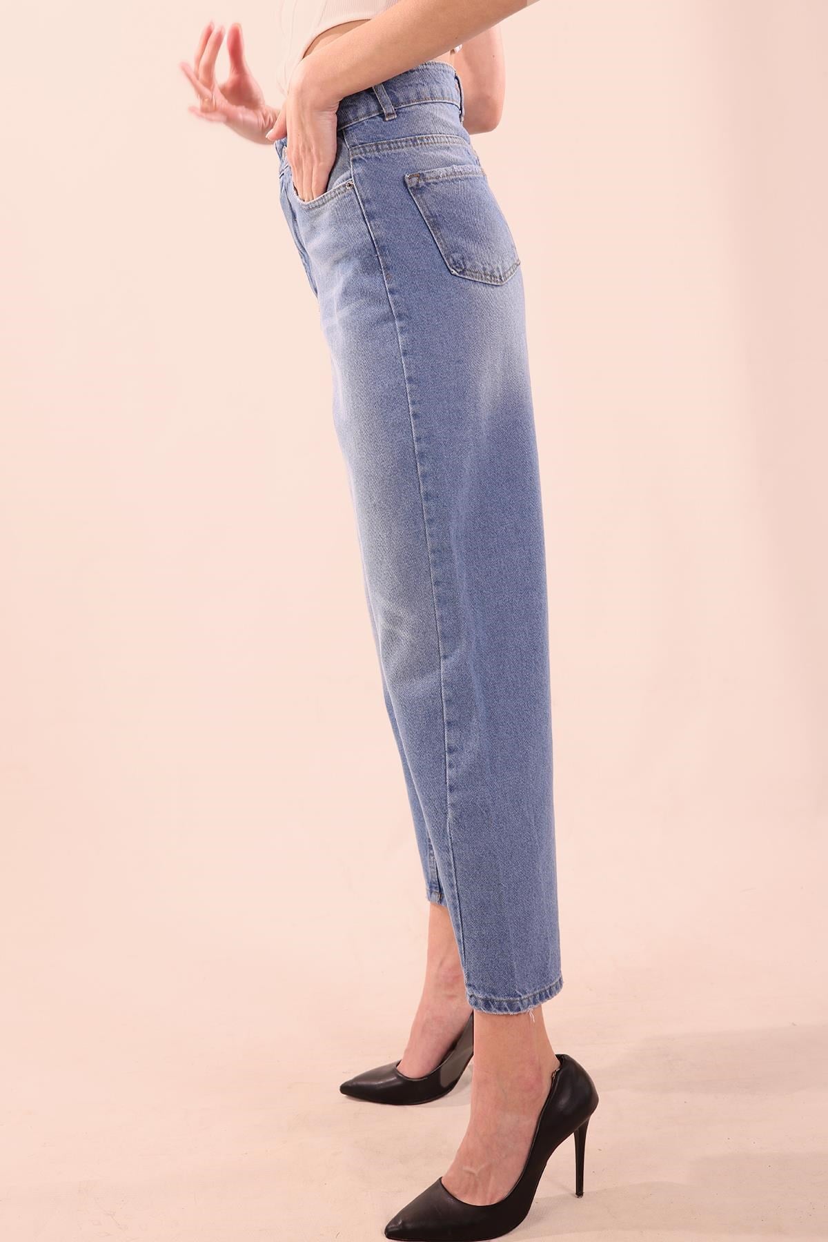 Koyu Mavi Paça Dikiş Detay Mom Jean 7077