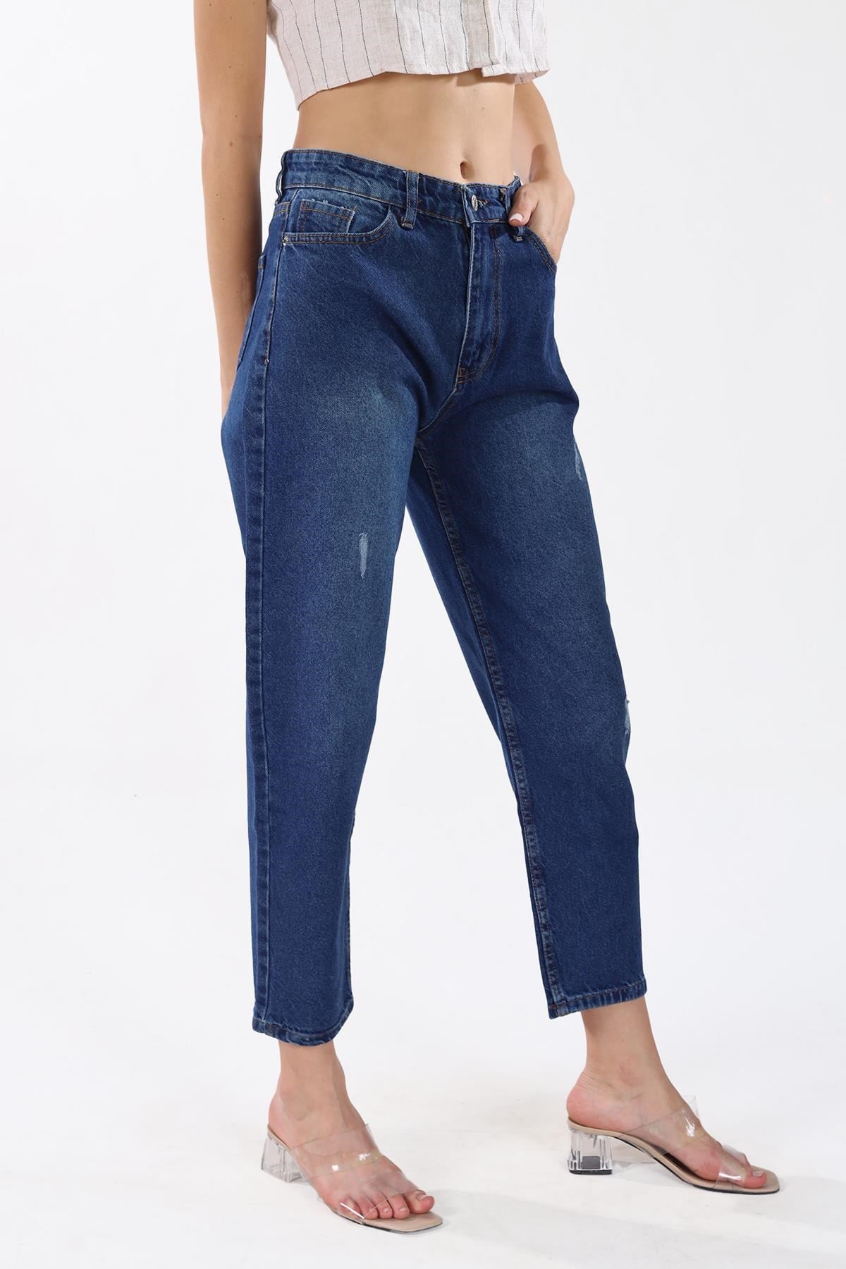 Koyu Mavi Paça Yırtık Detay Jean 0803