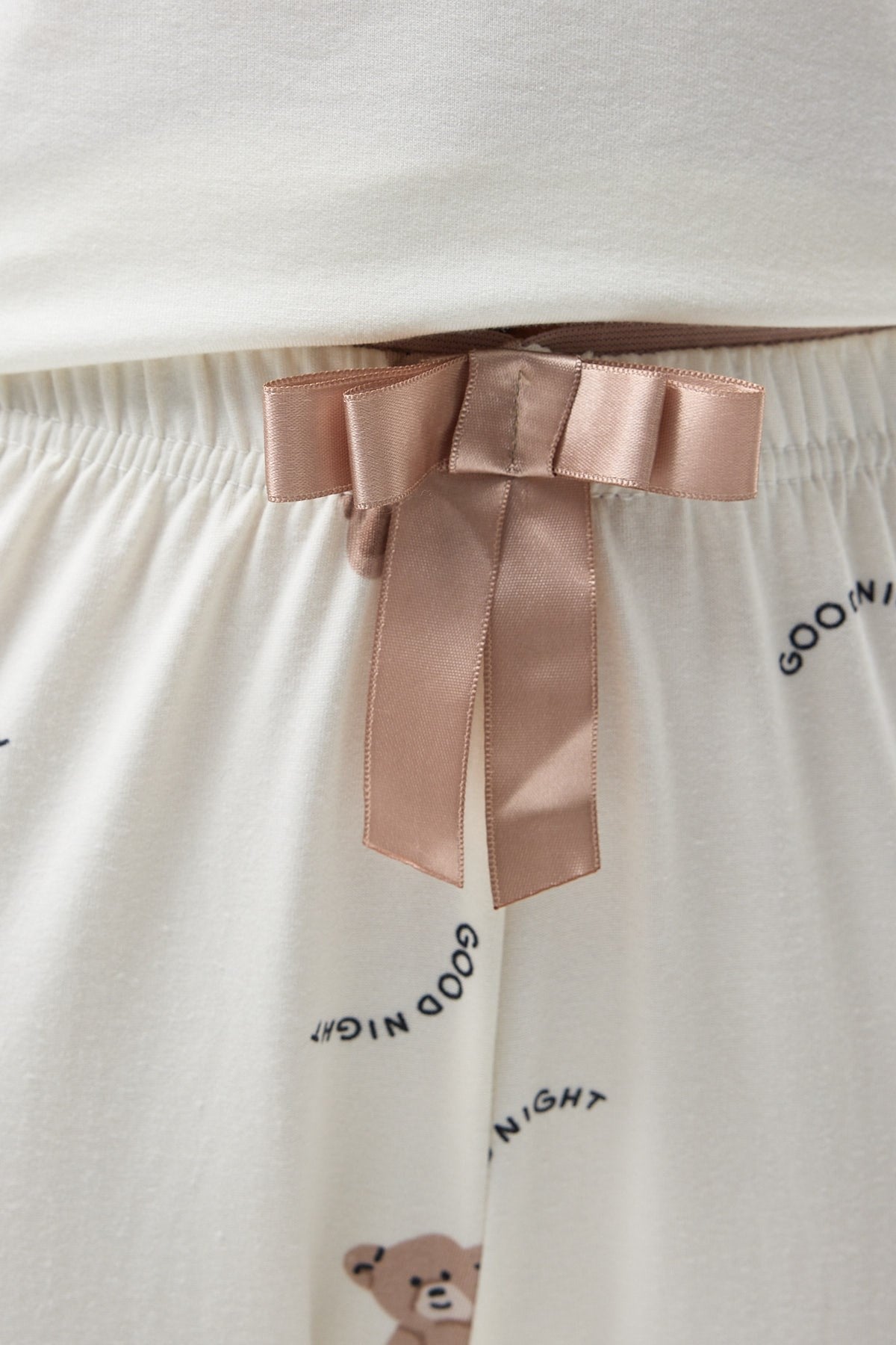 Krem Ayıcık Desenli Lastik Bel Kadın Pijama Altı 4534