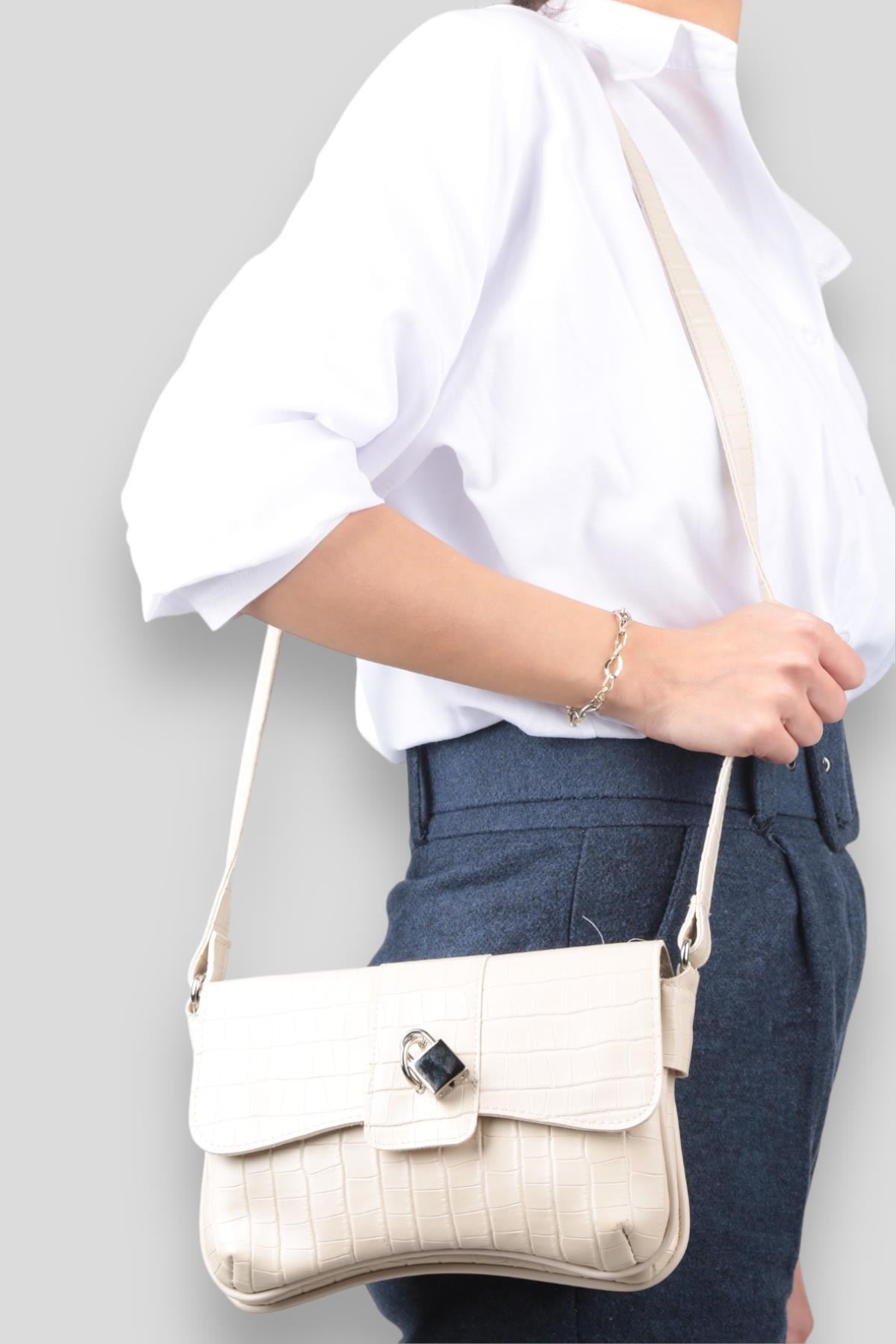 Krem Baget Kroko Çanta 9288